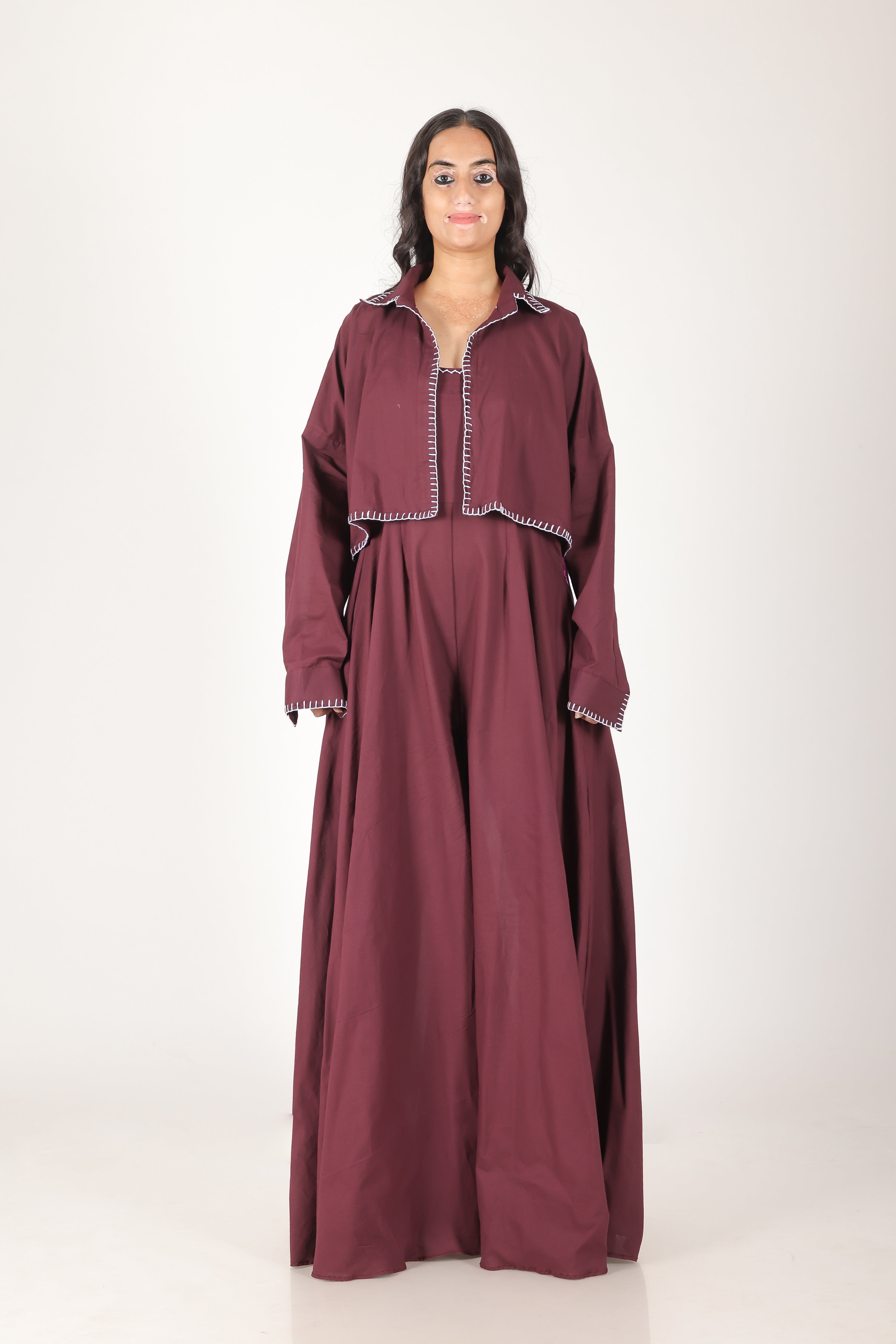 Burgundy haath taanka jumpsuit