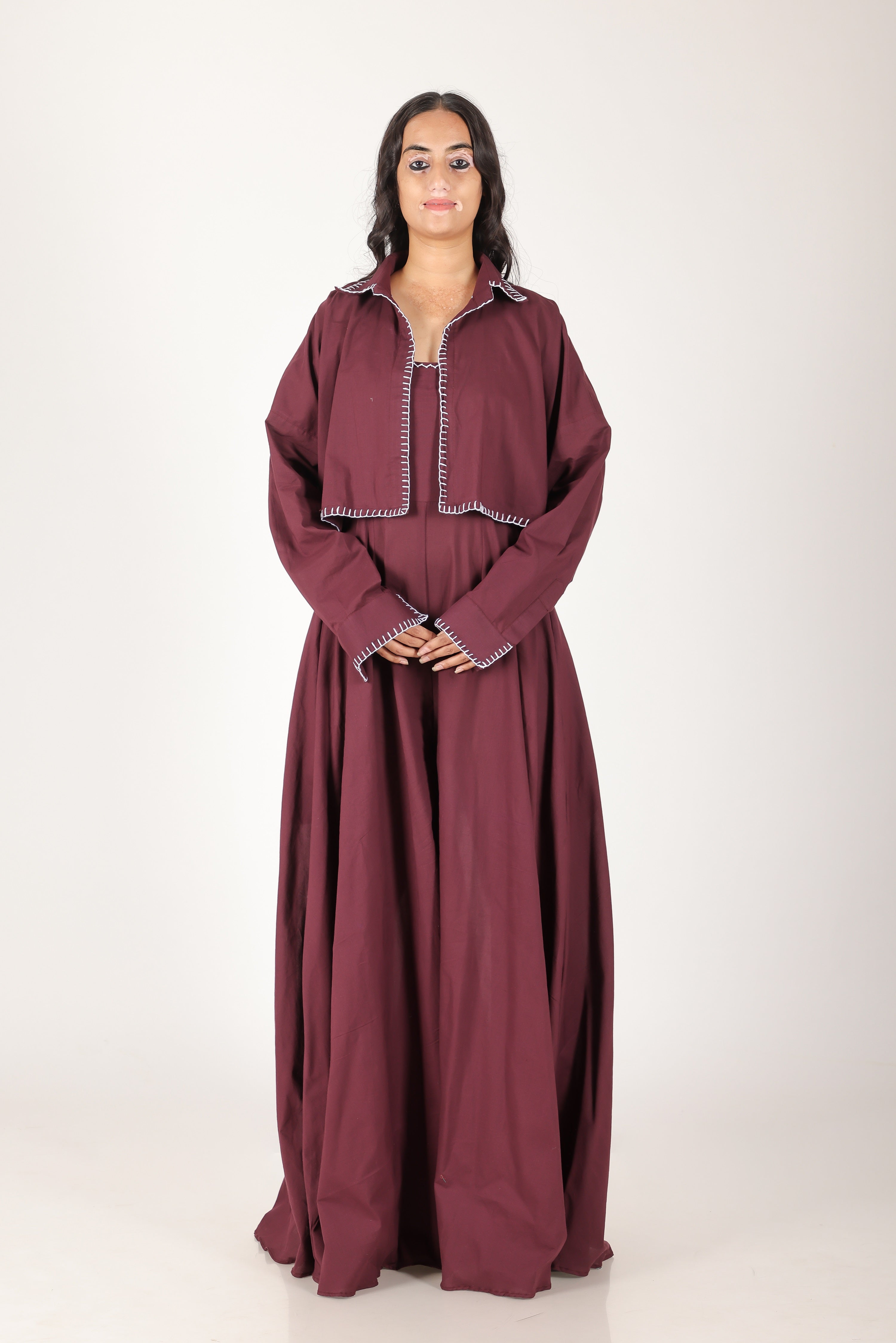 Burgundy haath taanka jumpsuit