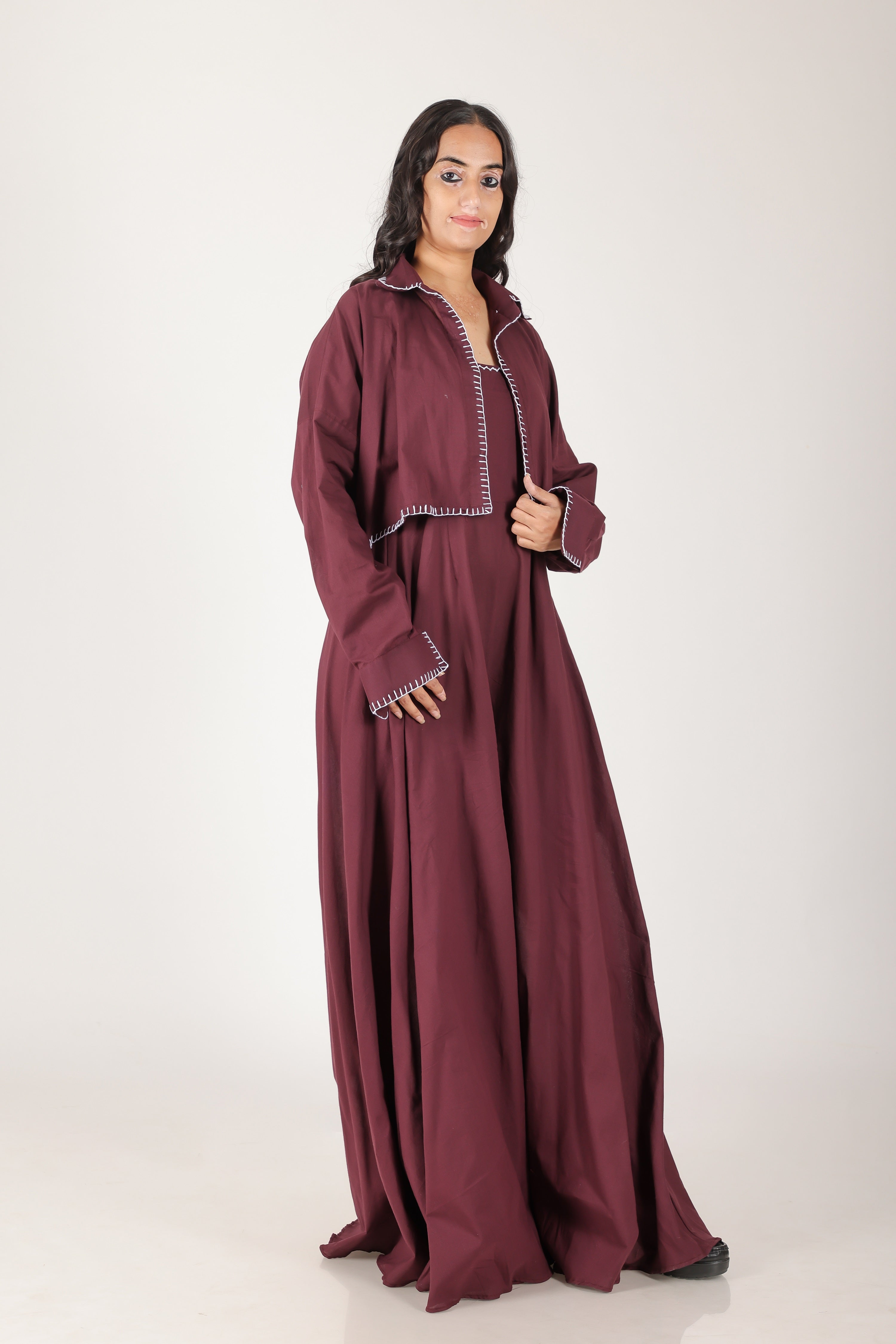 Burgundy haath taanka jumpsuit