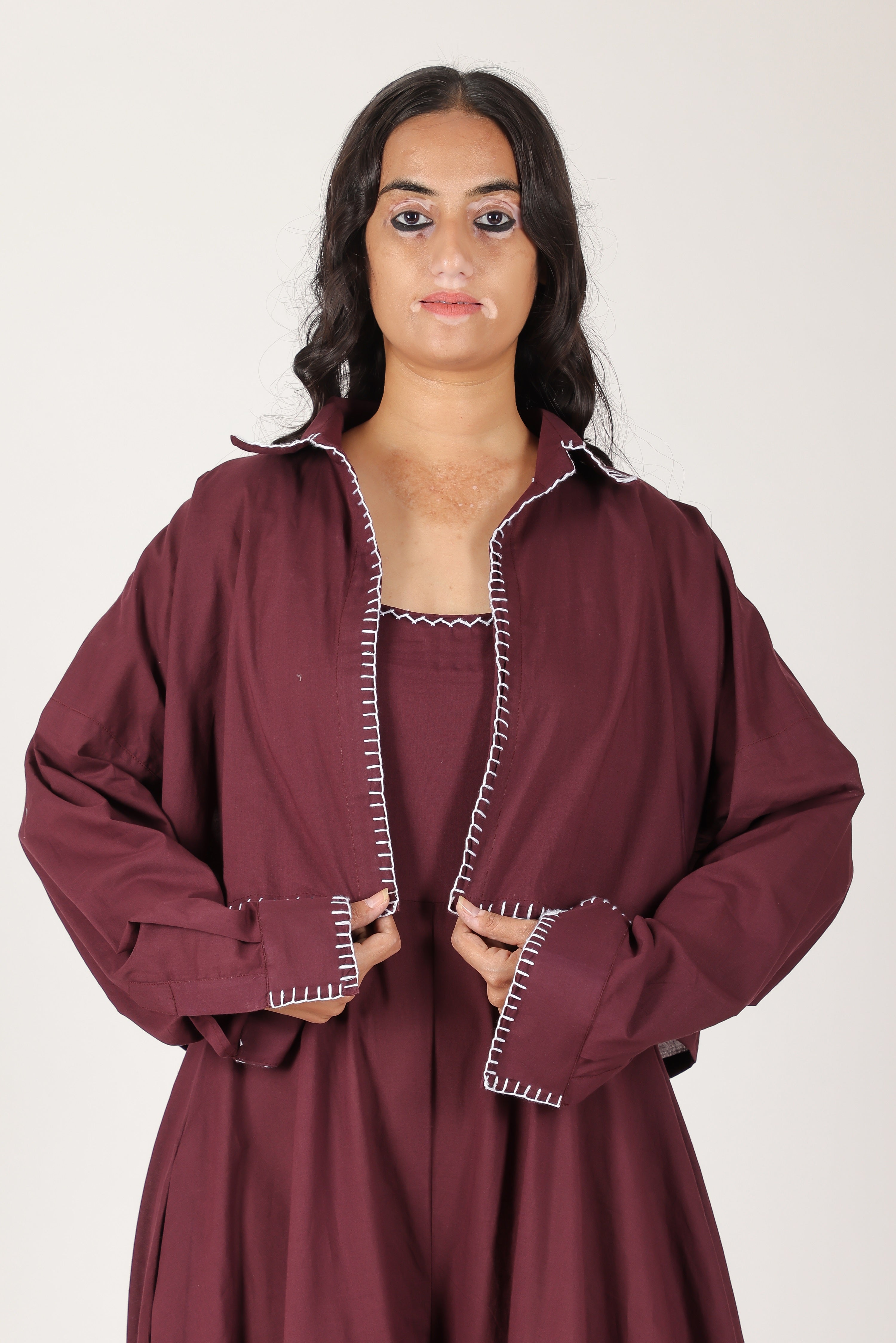 Burgundy haath taanka jumpsuit