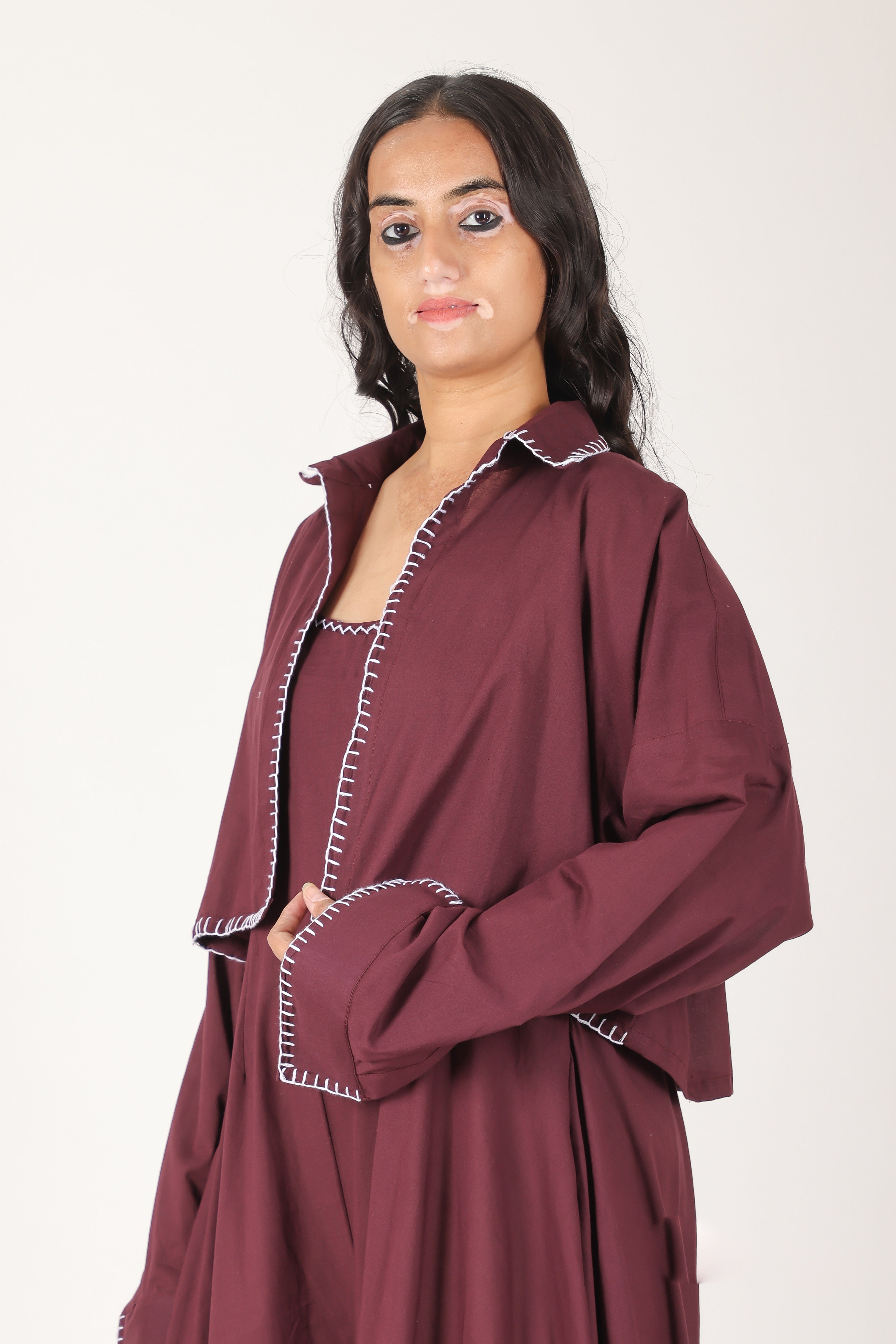 Burgundy haath taanka jumpsuit