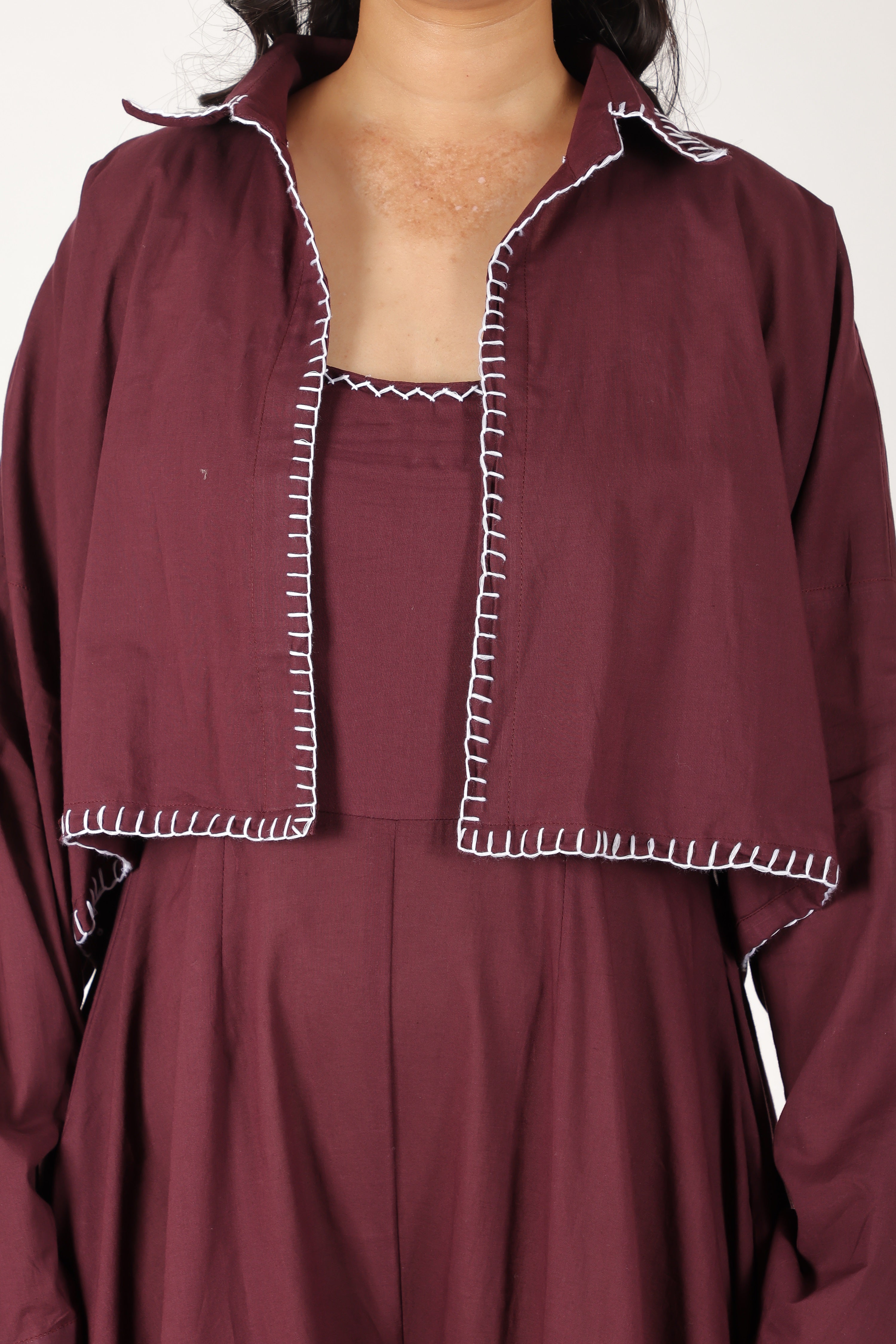 Burgundy haath taanka jumpsuit