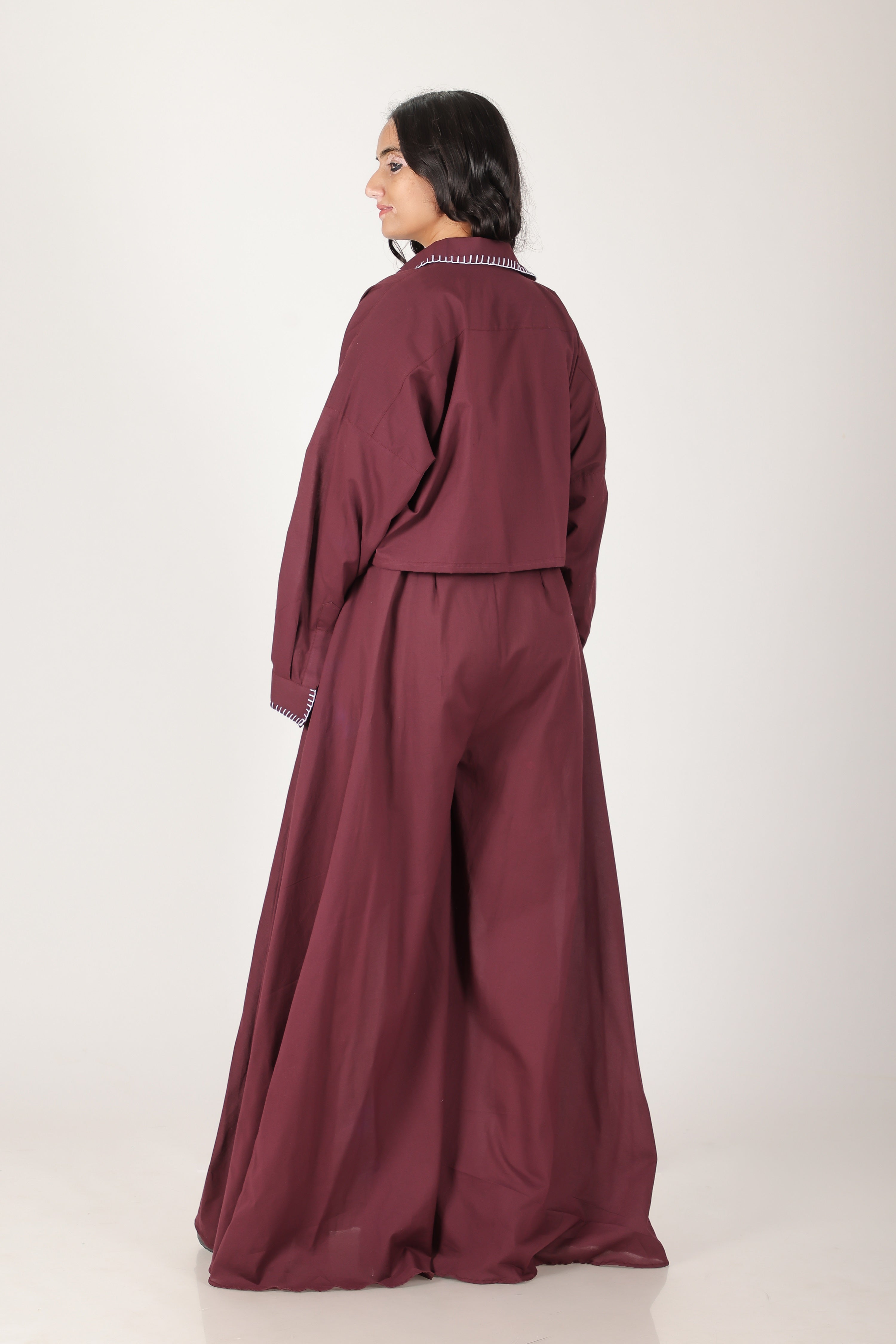 Burgundy haath taanka jumpsuit