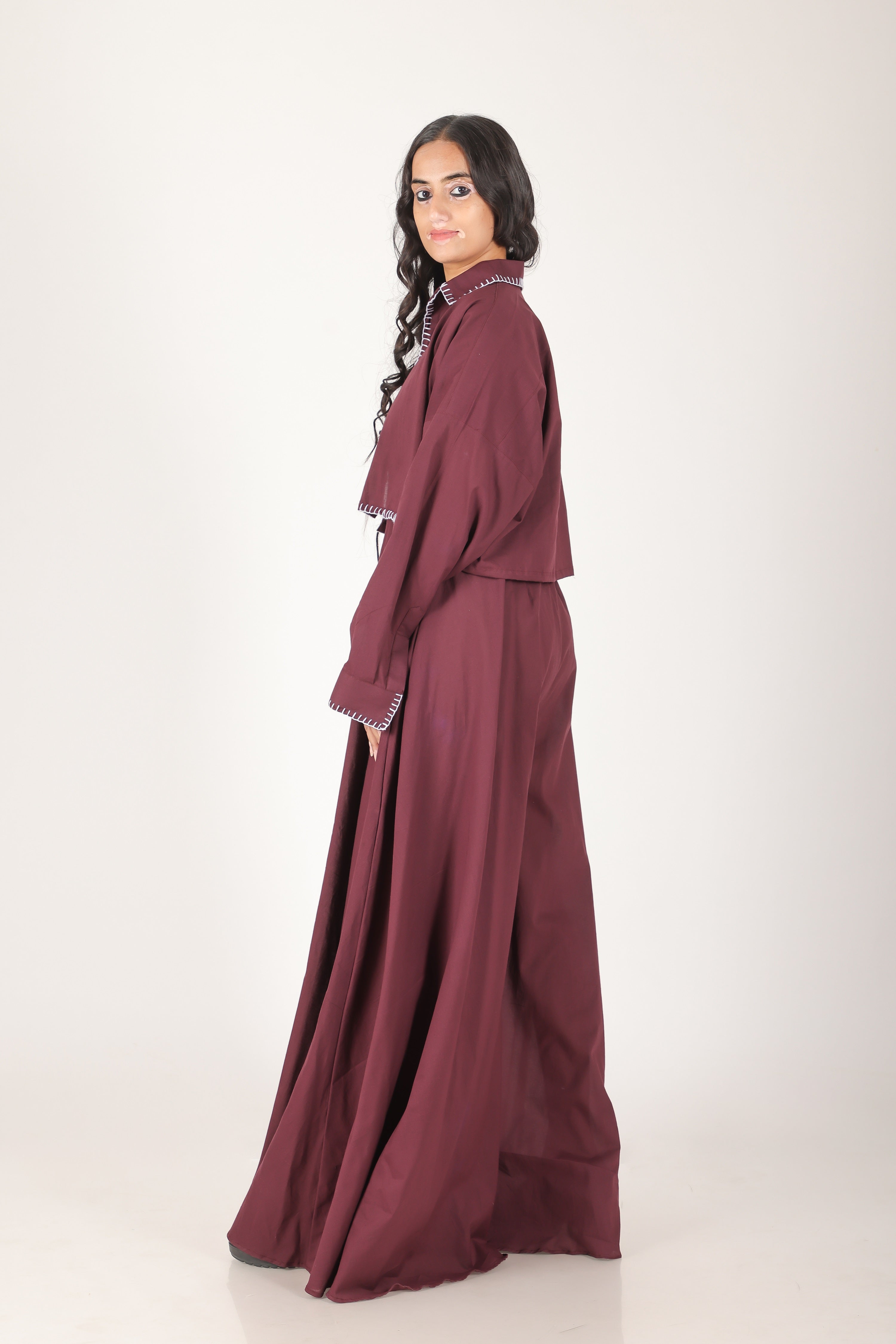 Burgundy haath taanka jumpsuit