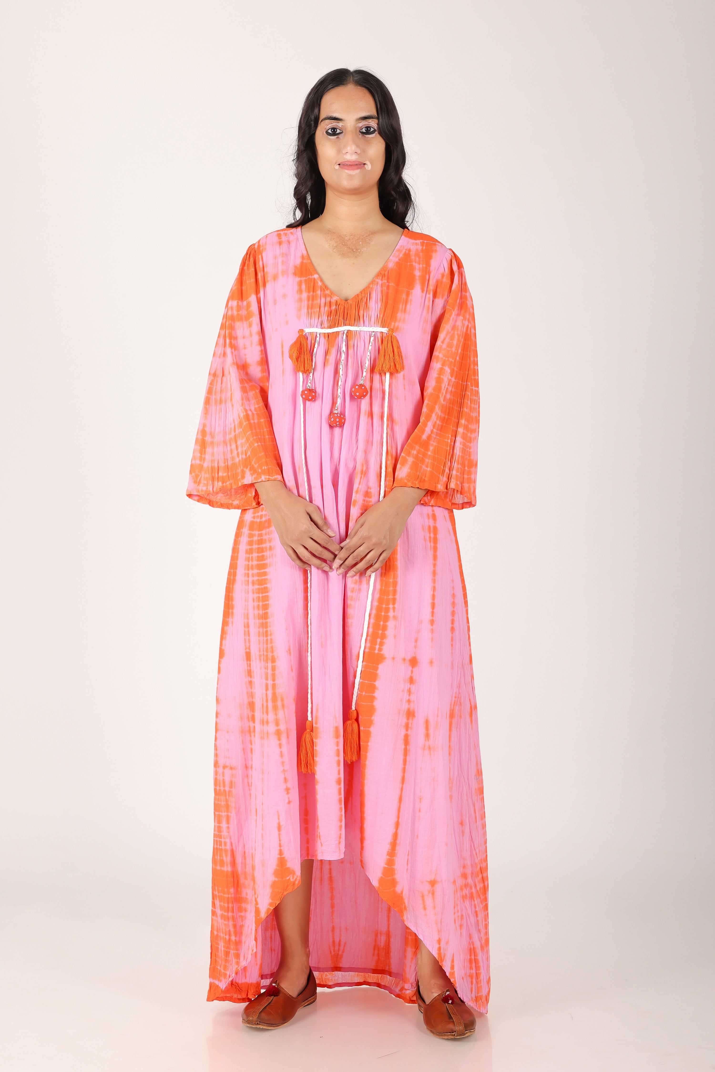 Gulabi kesariya shibori cotton dress