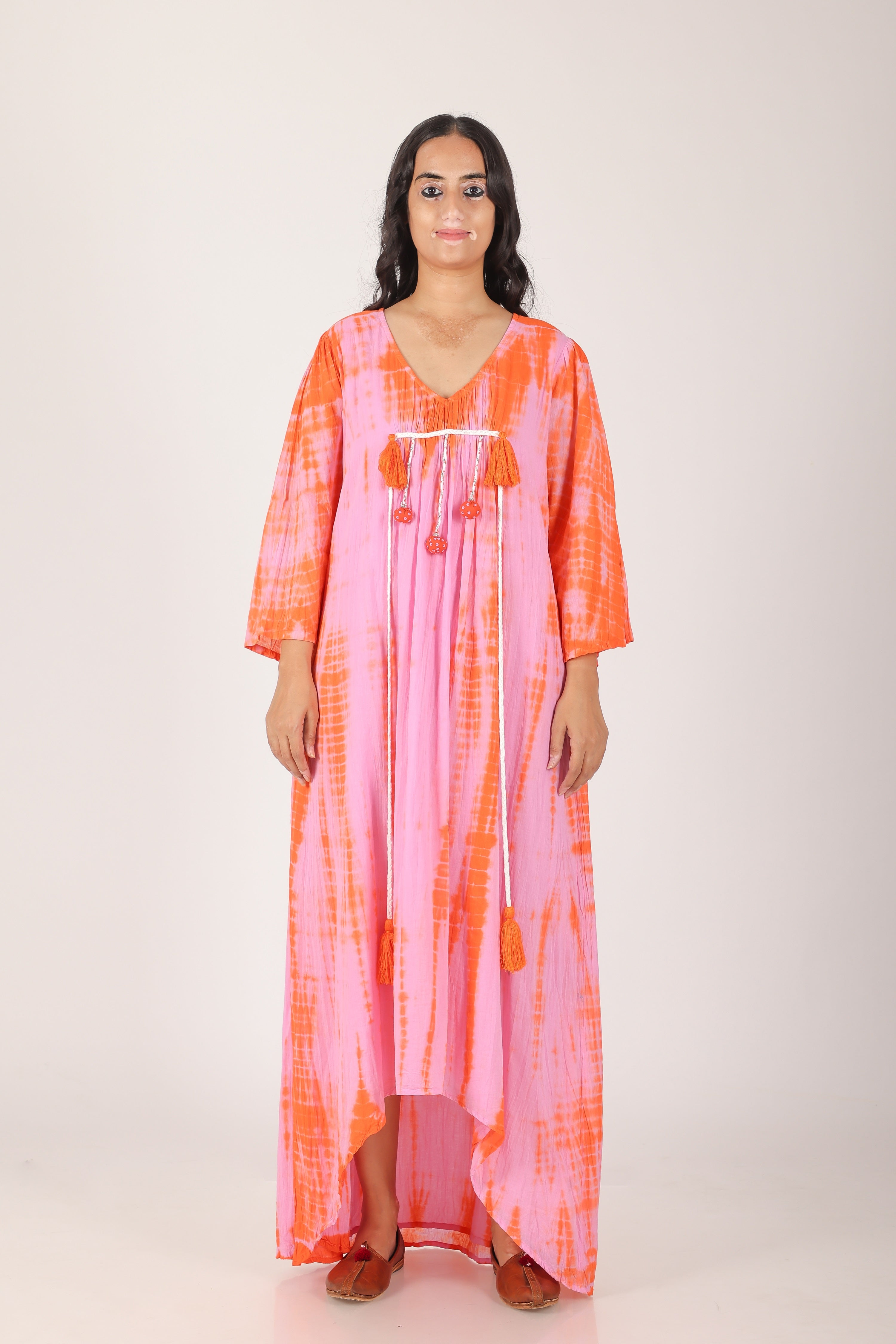 Gulabi kesariya shibori cotton dress