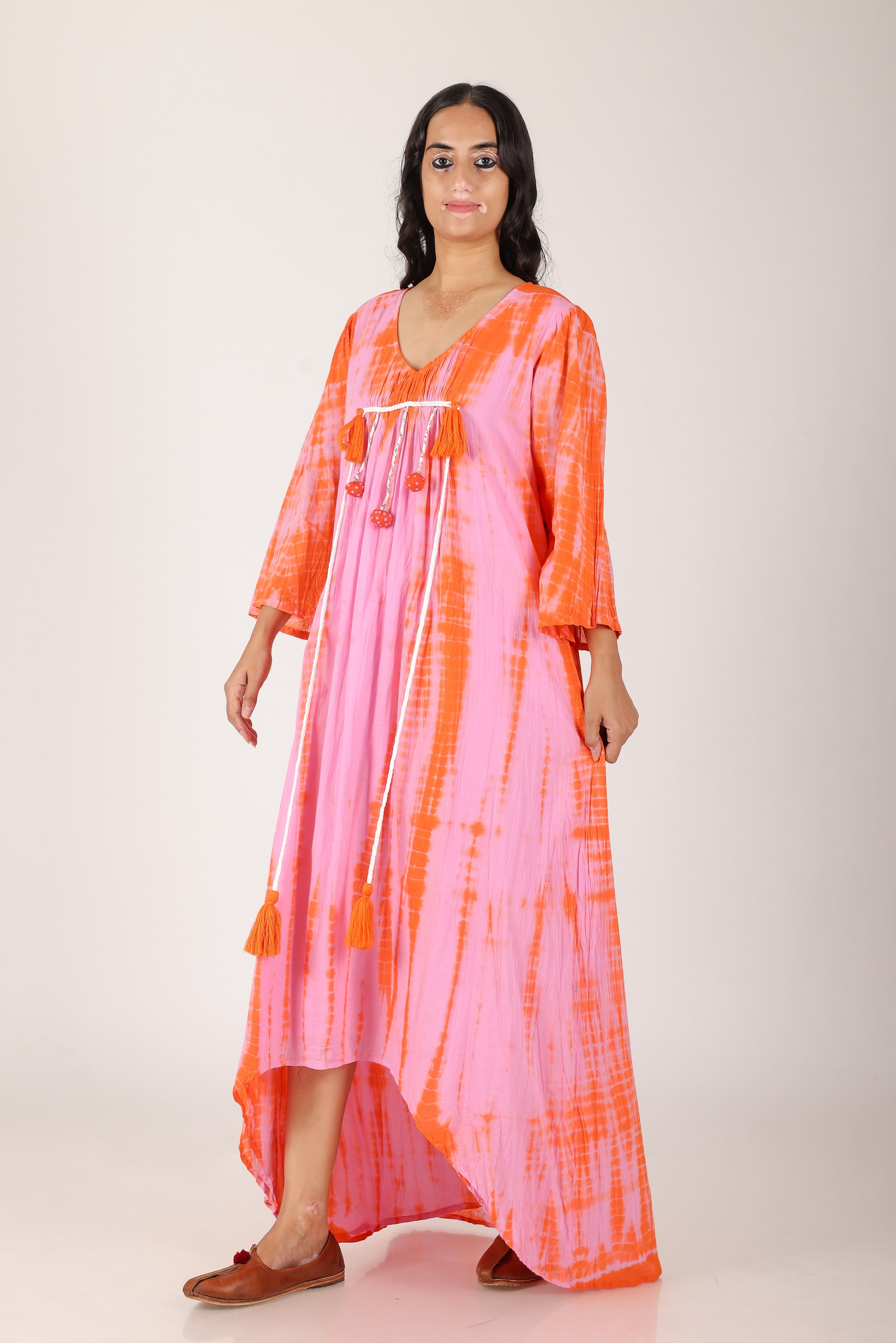 Gulabi kesariya shibori cotton dress