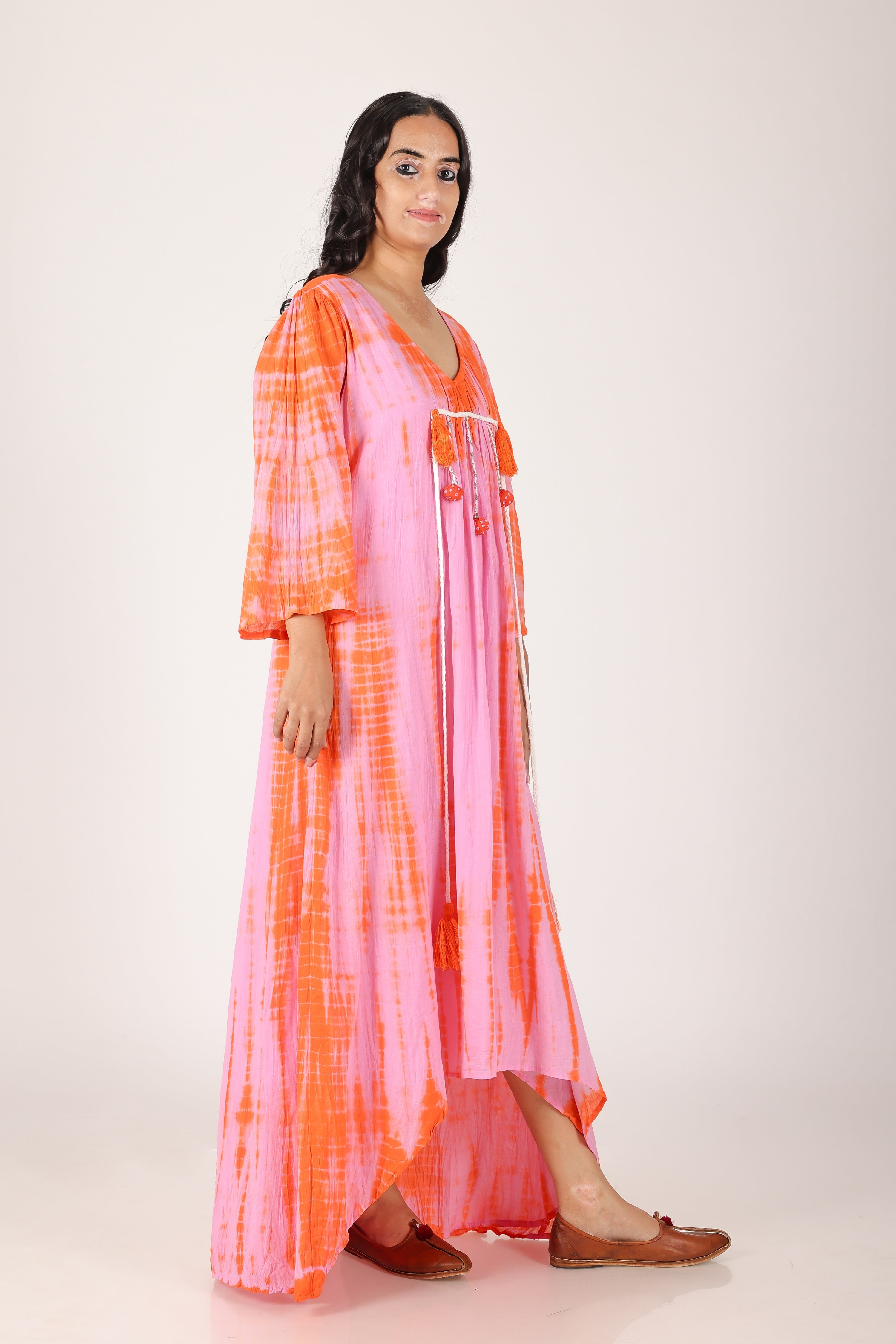 Gulabi kesariya shibori cotton dress