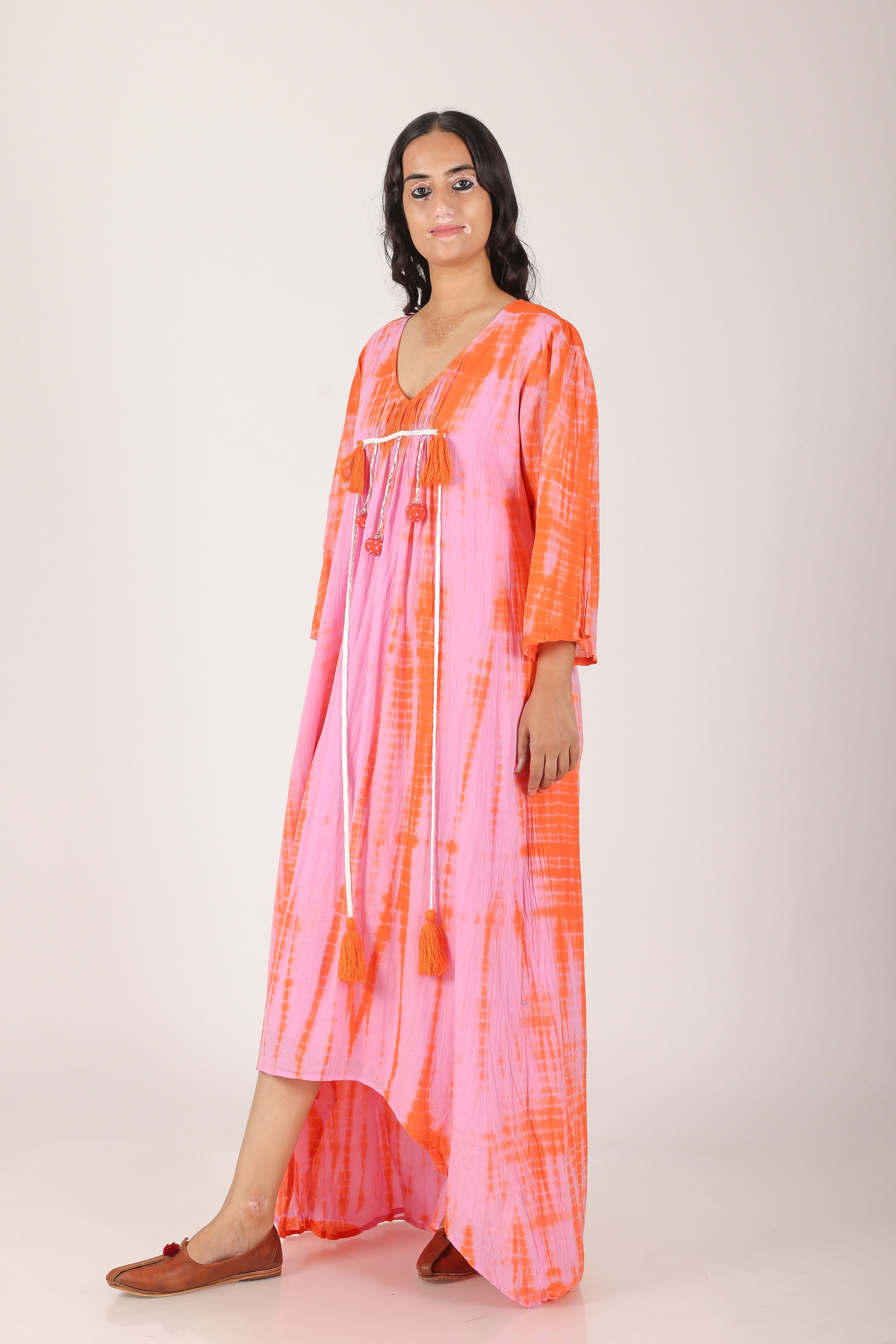 Gulabi kesariya shibori cotton dress