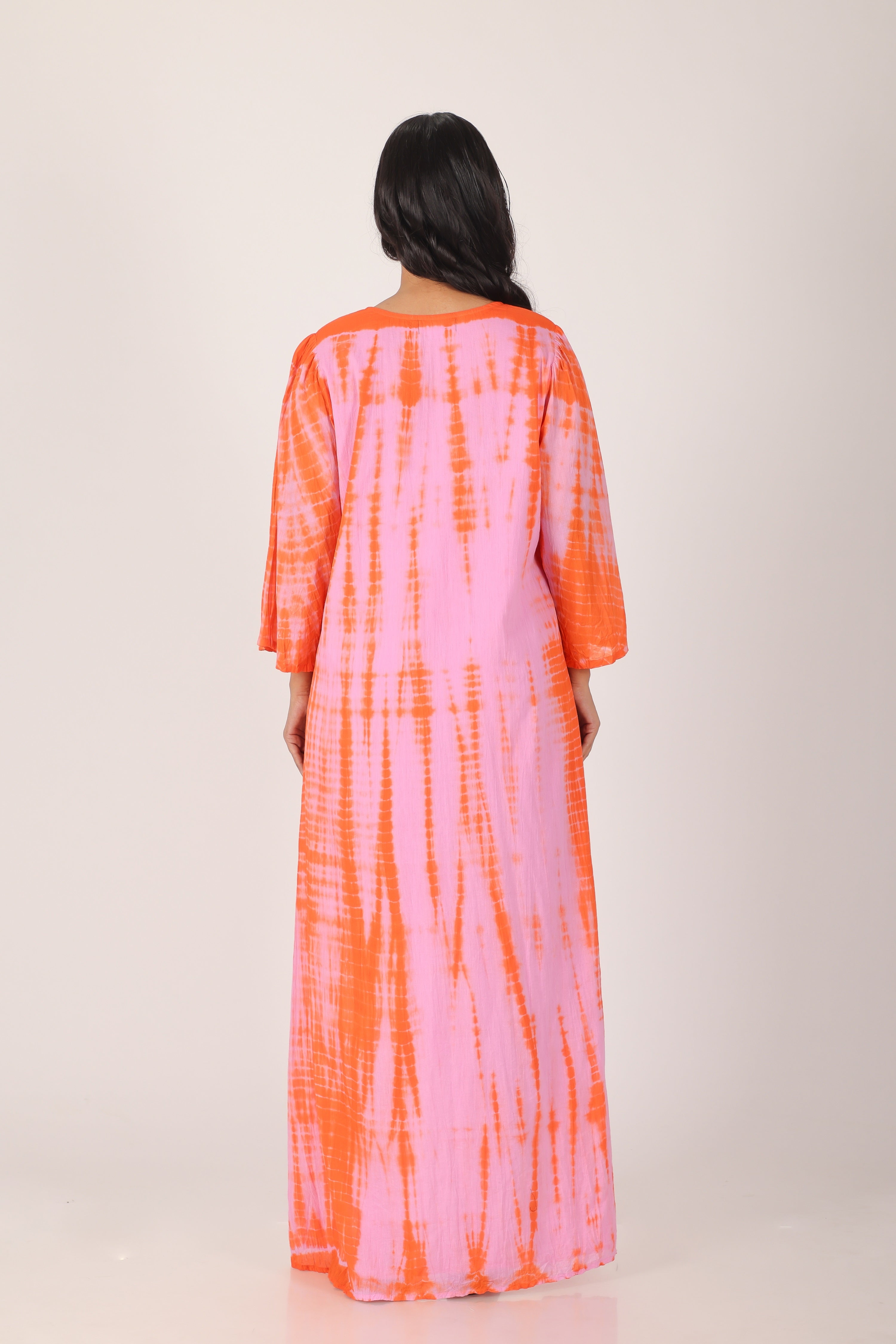 Gulabi kesariya shibori cotton dress