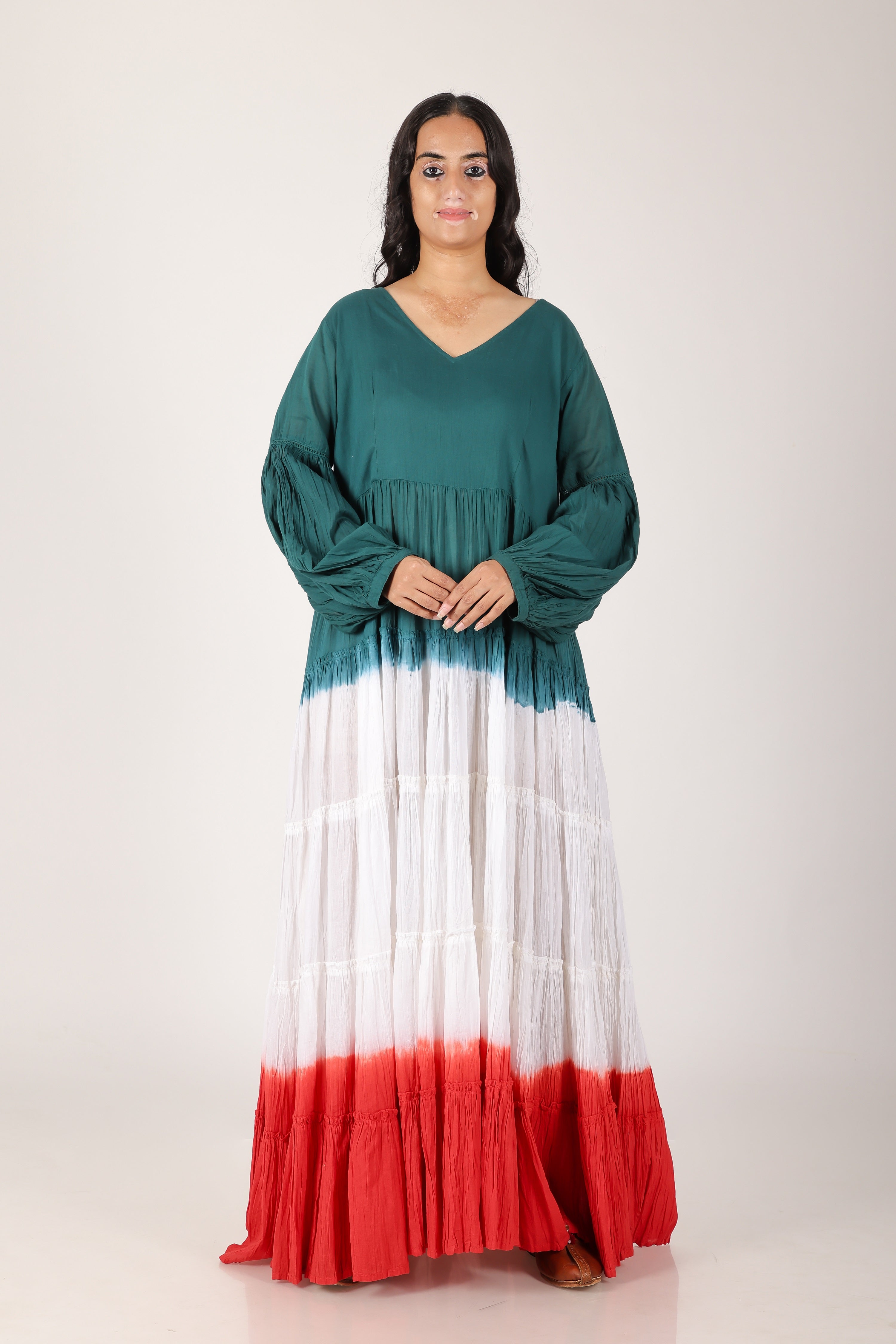 Teal green red ombare tierd dress