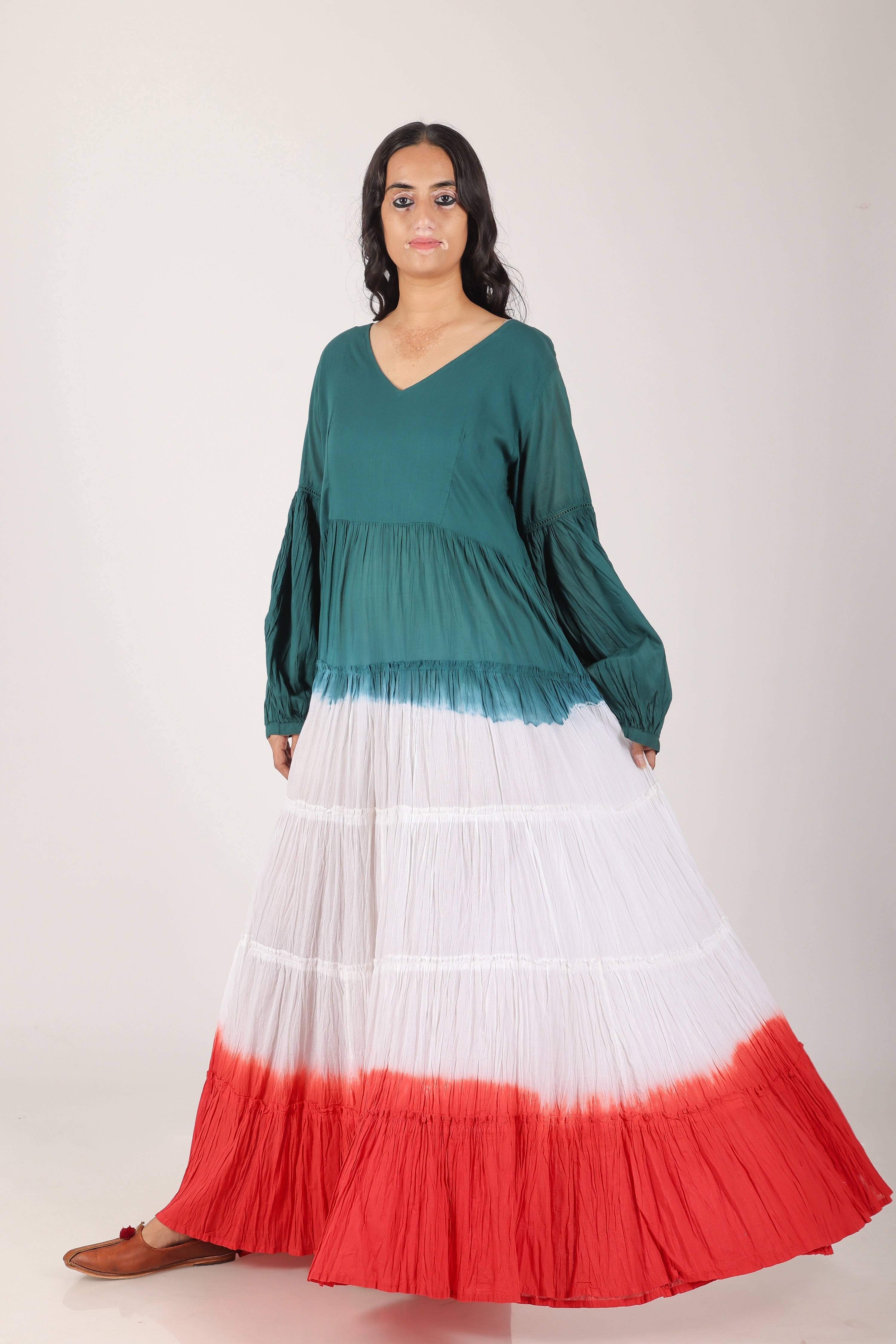 Teal green red ombare tierd dress