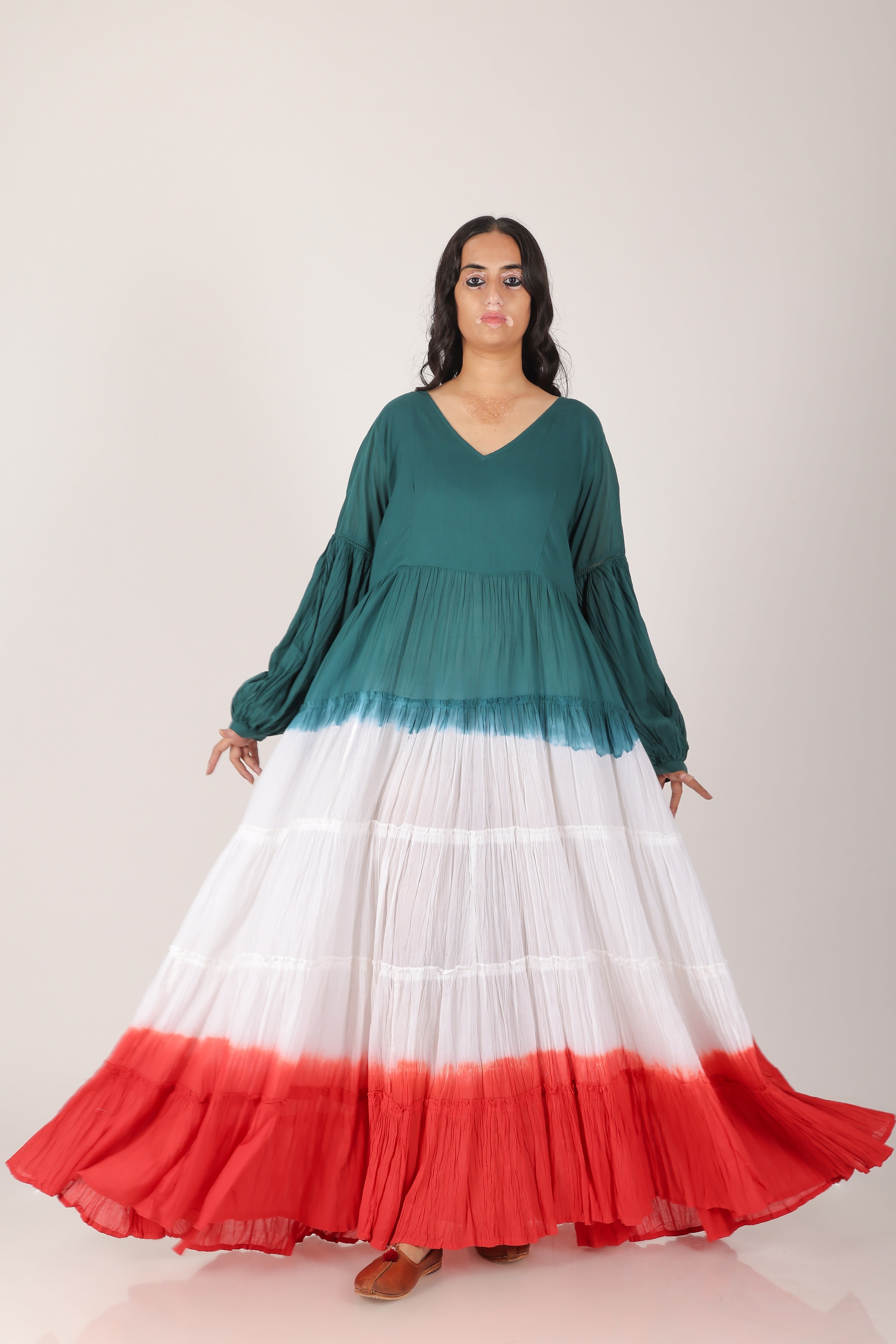 Teal green red ombare tierd dress