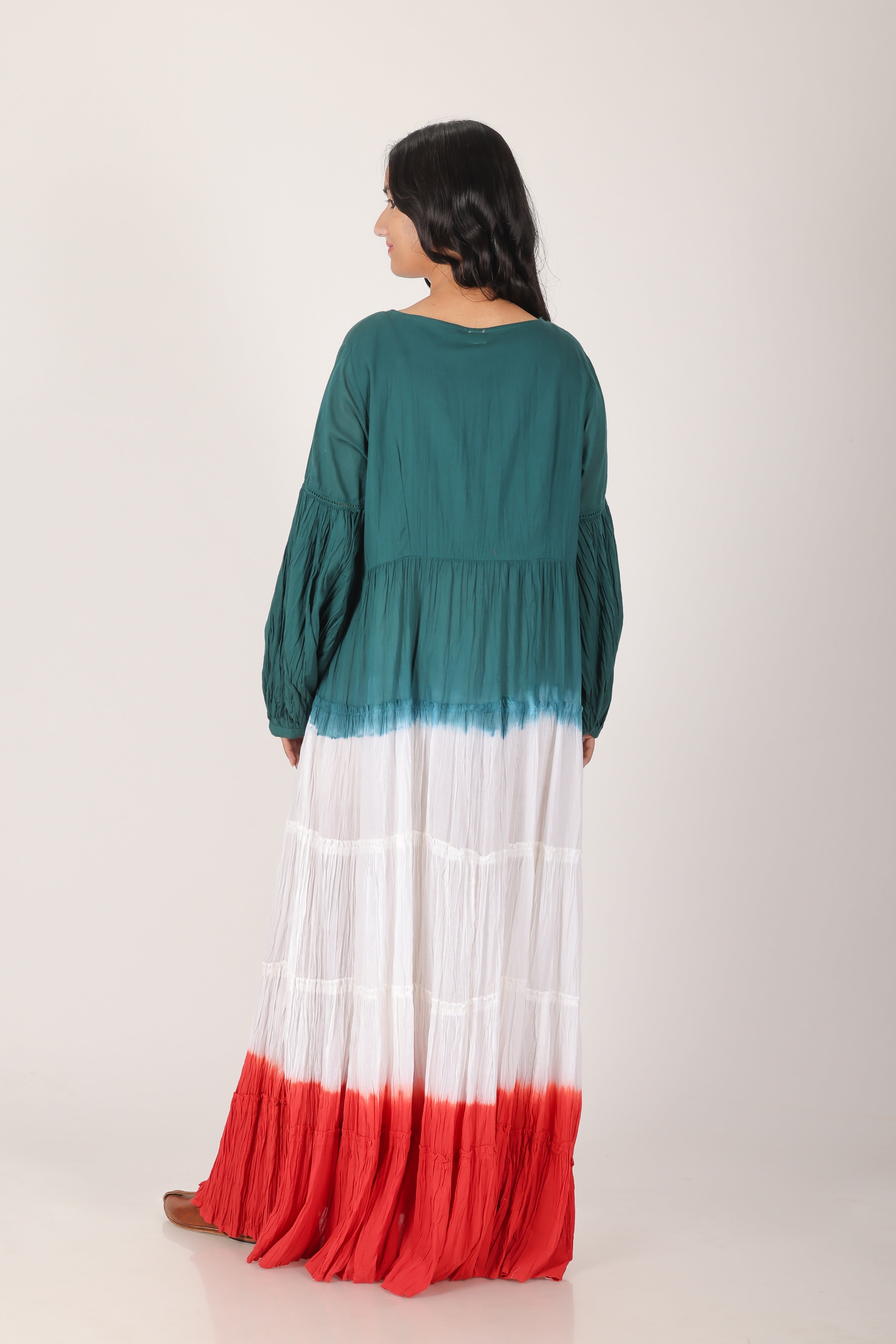 Teal green red ombare tierd dress