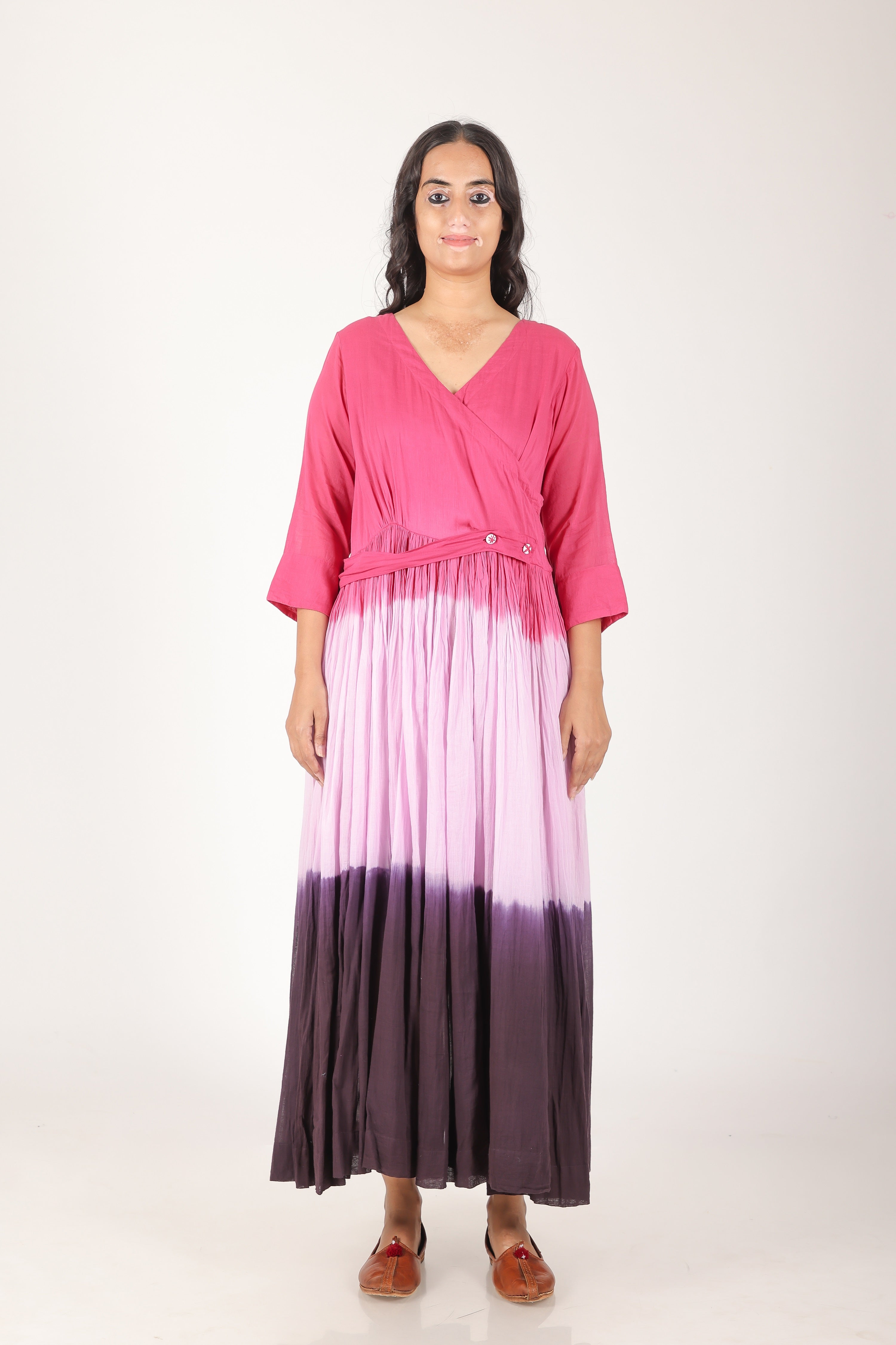 Pink landscape ombare belt dress