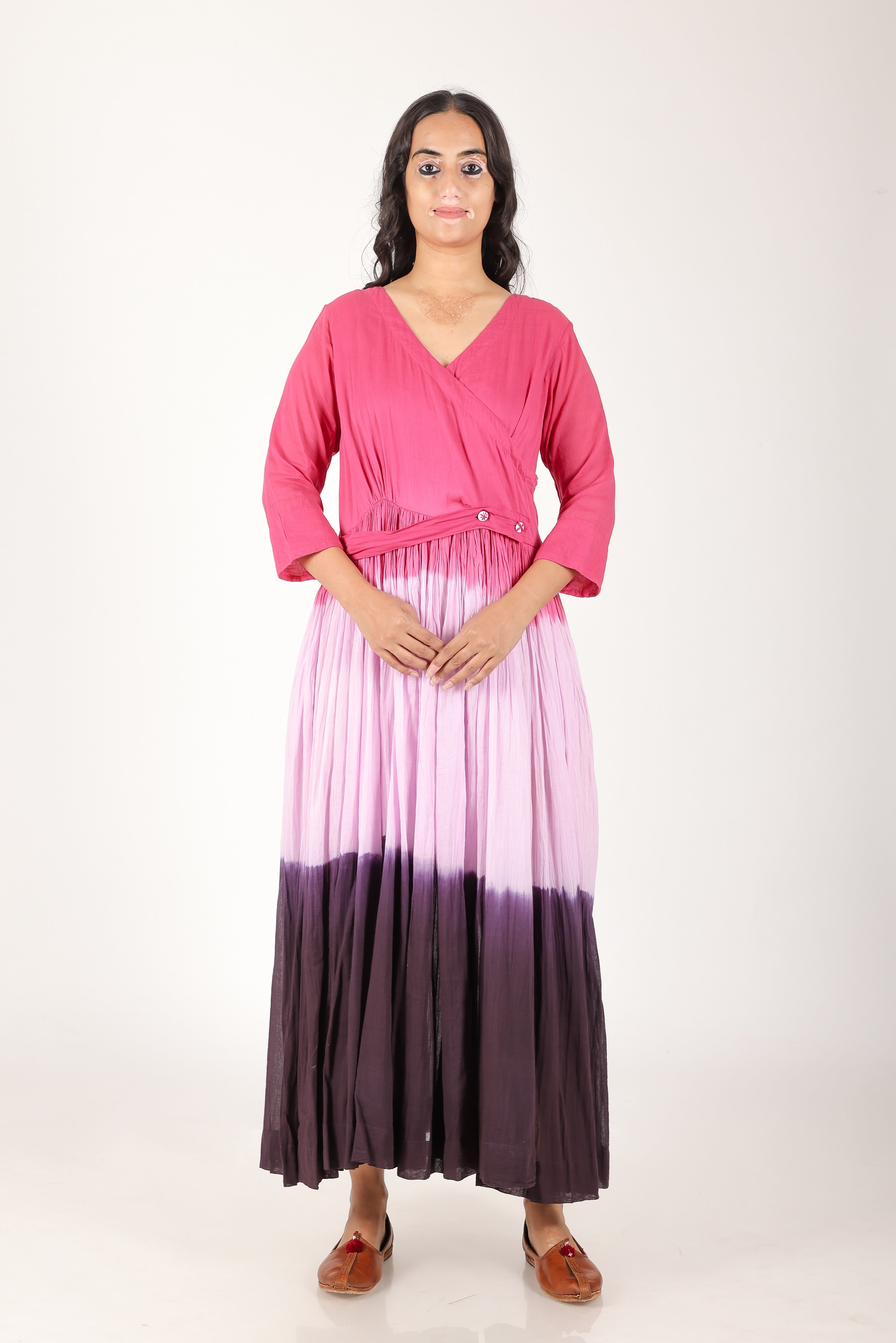 Pink landscape ombare belt dress