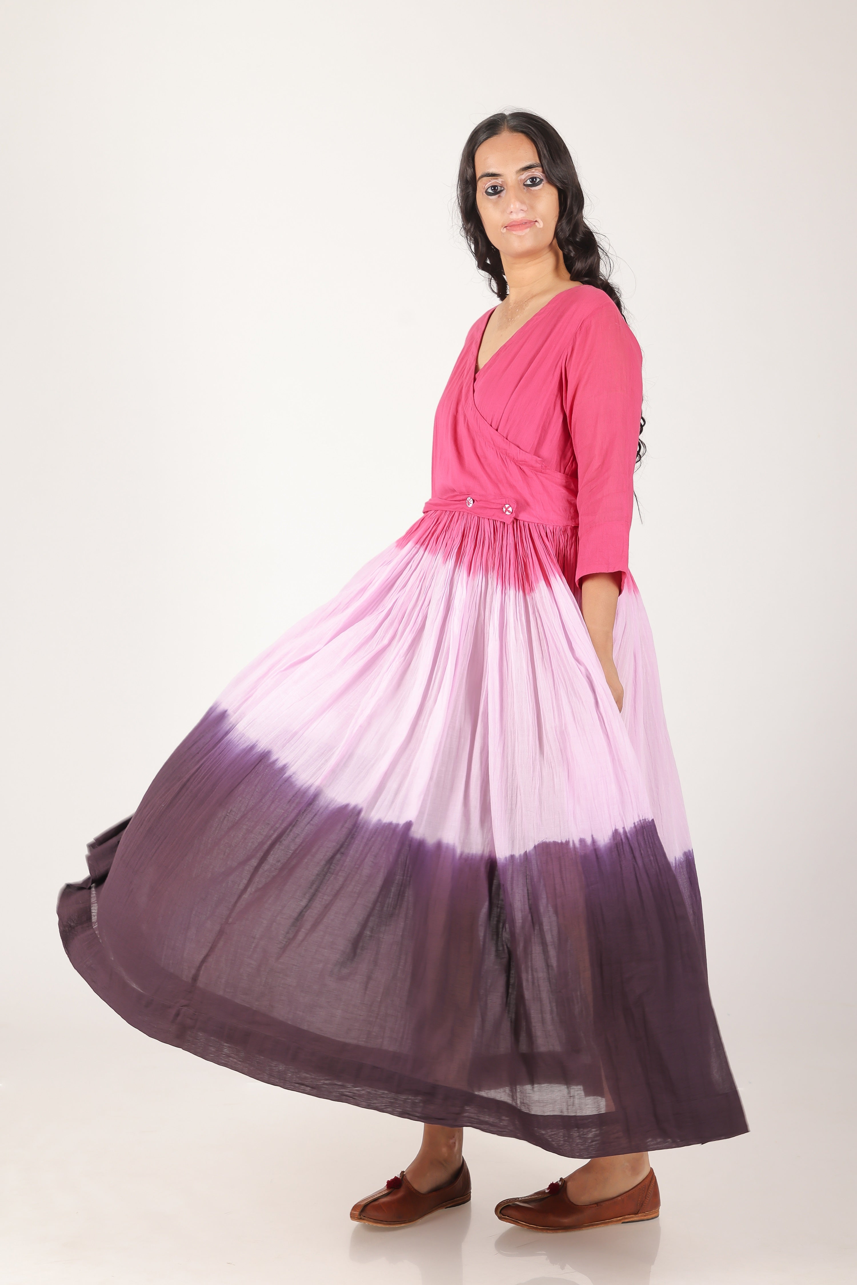 Pink landscape ombare belt dress