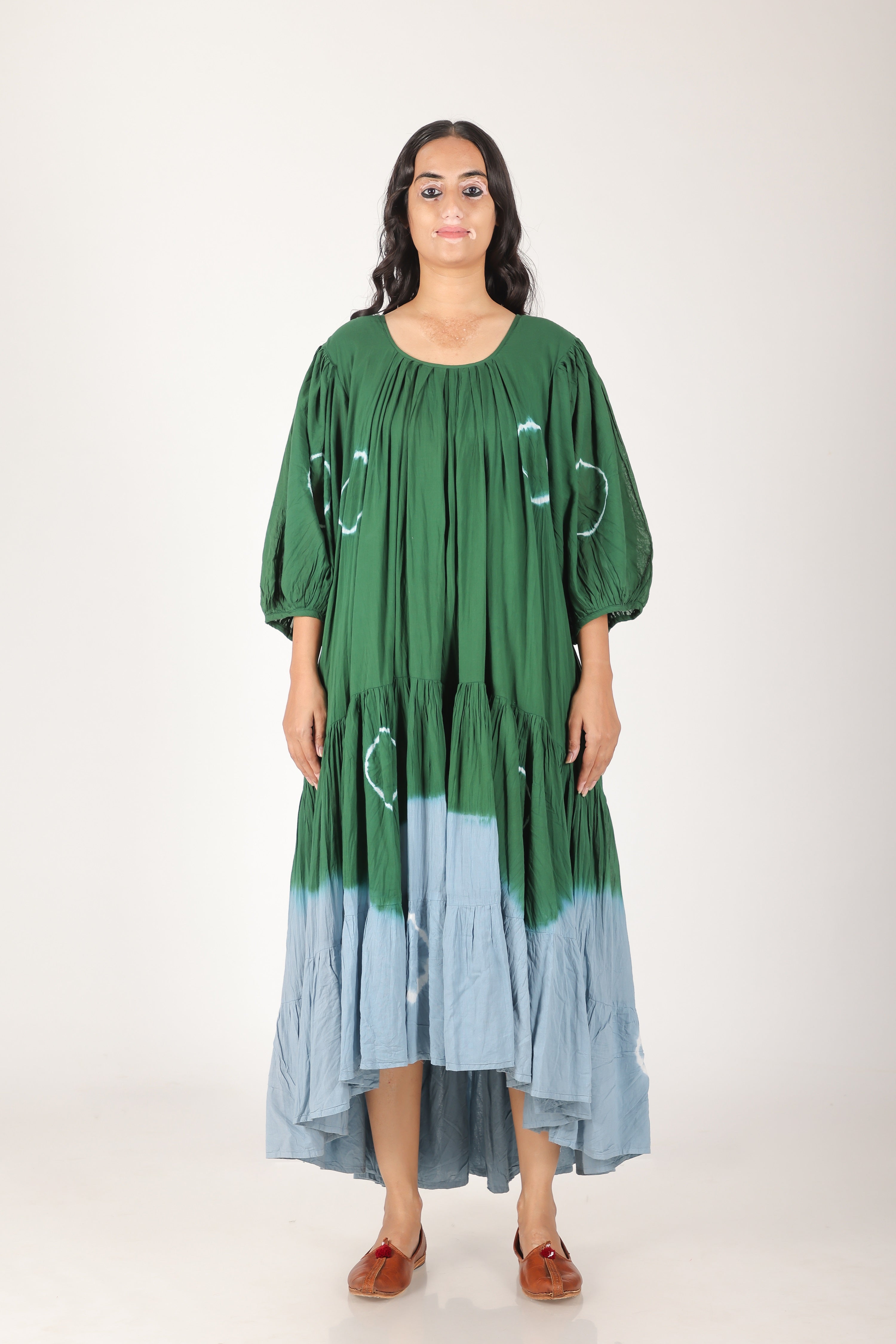 kaai green high low flared tie dye dress