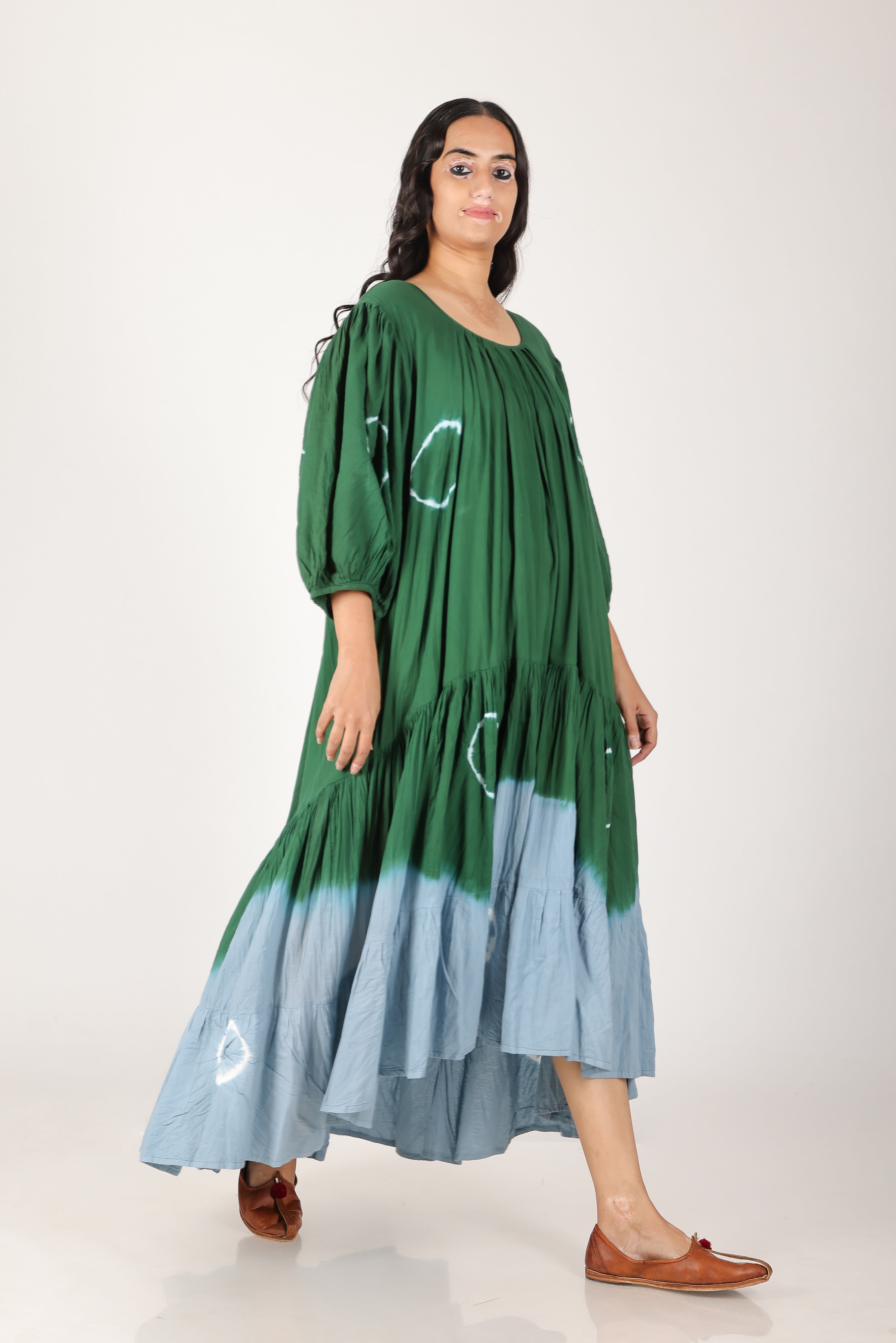 kaai green high low flared tie dye dress