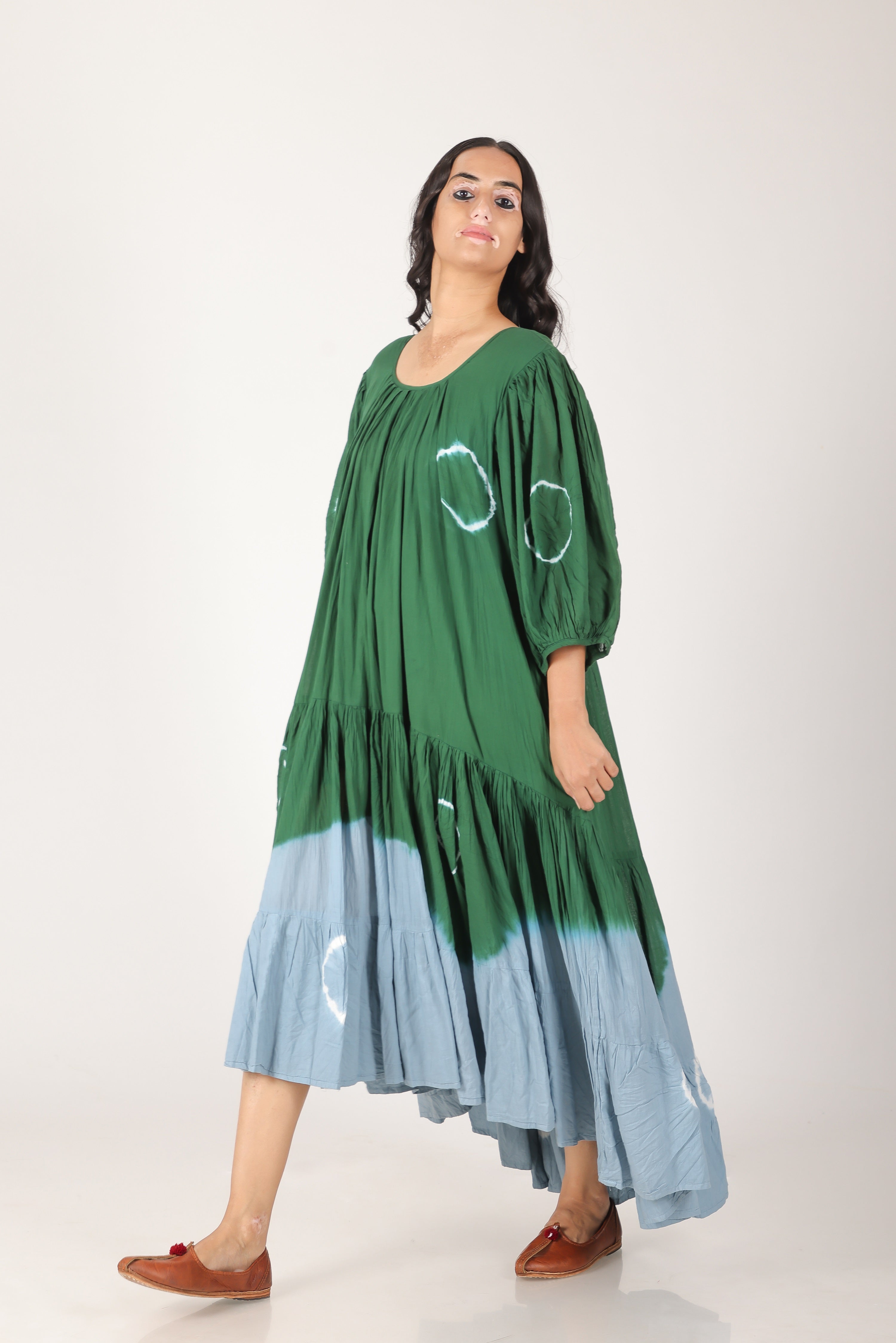 kaai green high low flared tie dye dress