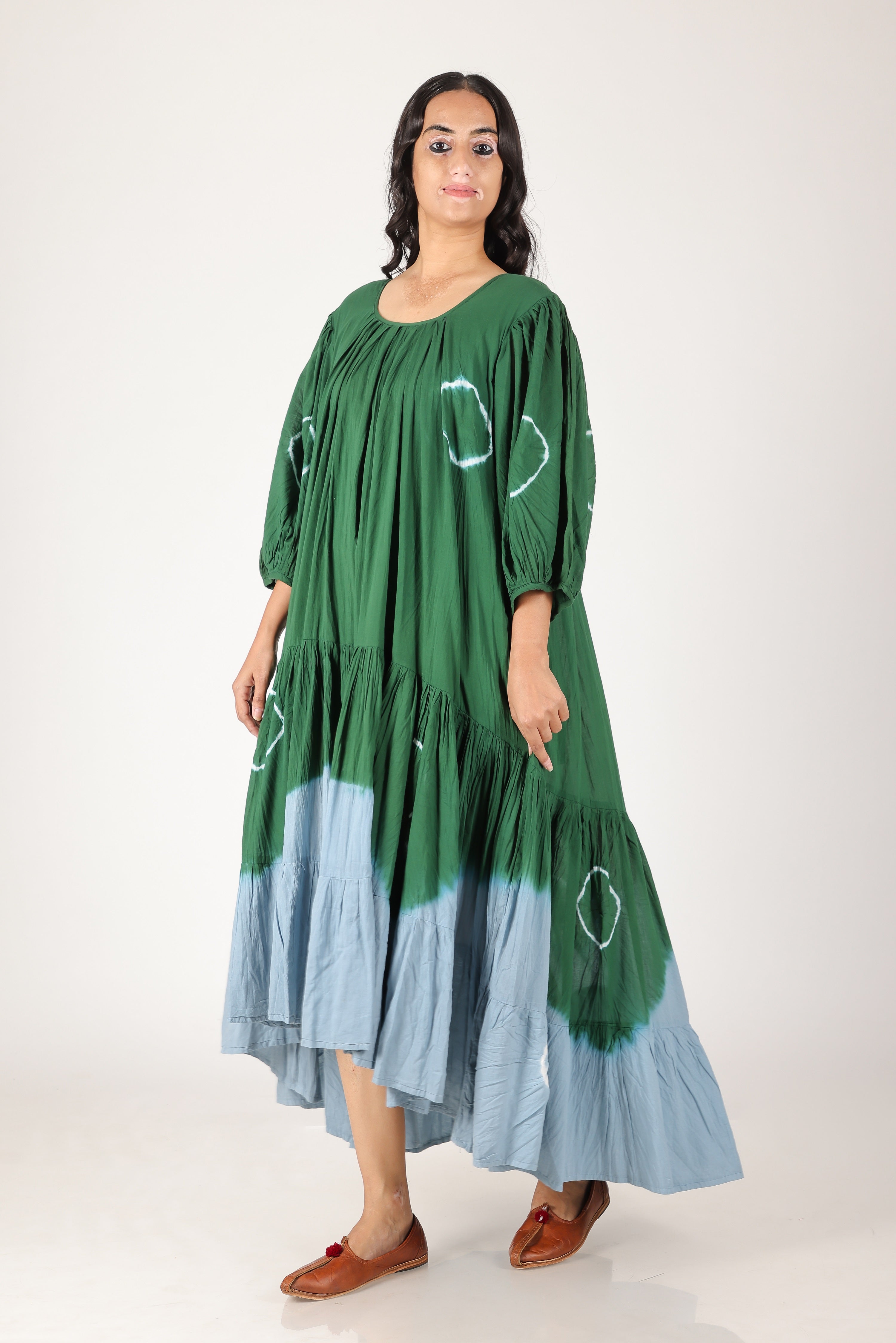 kaai green high low flared tie dye dress