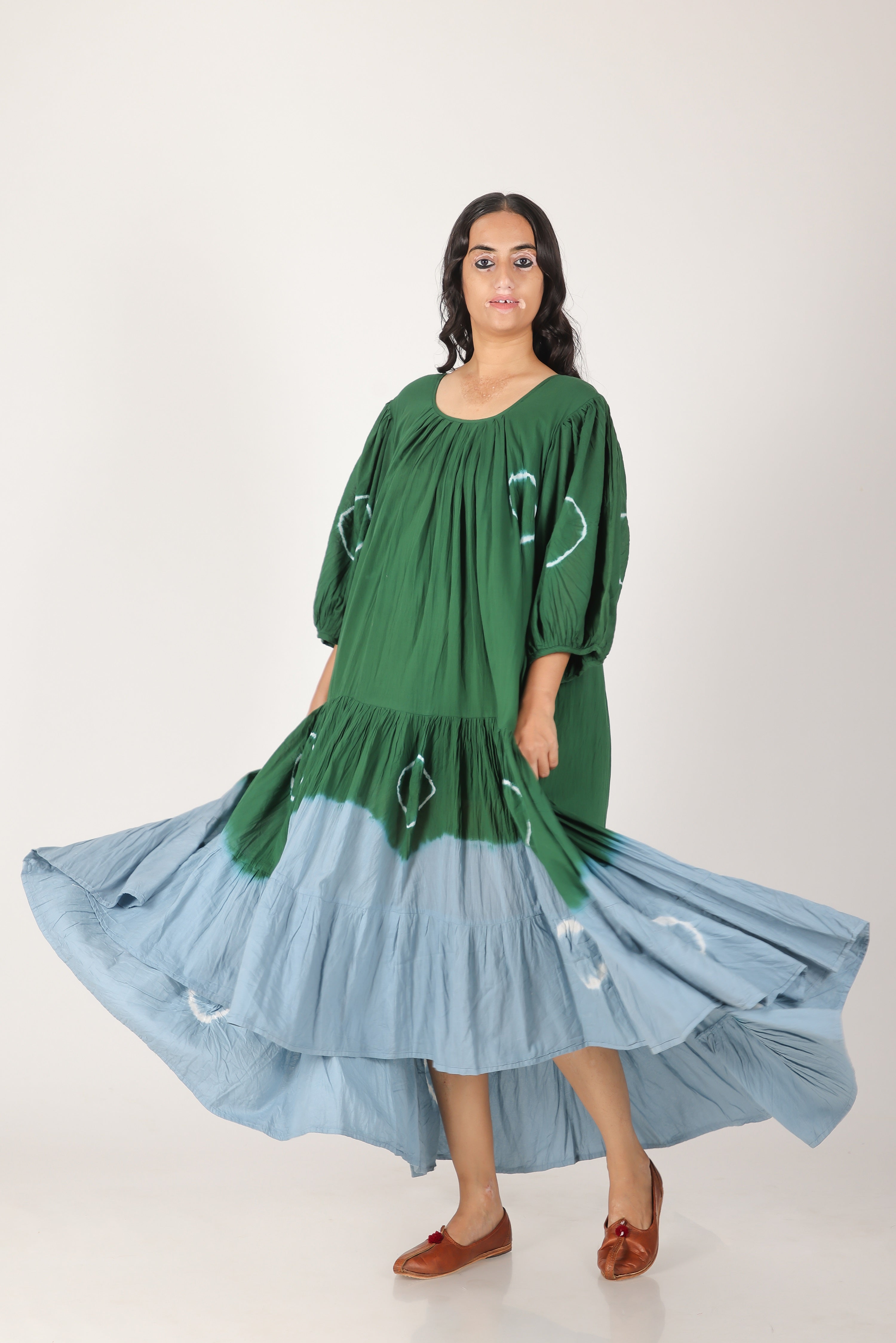 kaai green high low flared tie dye dress