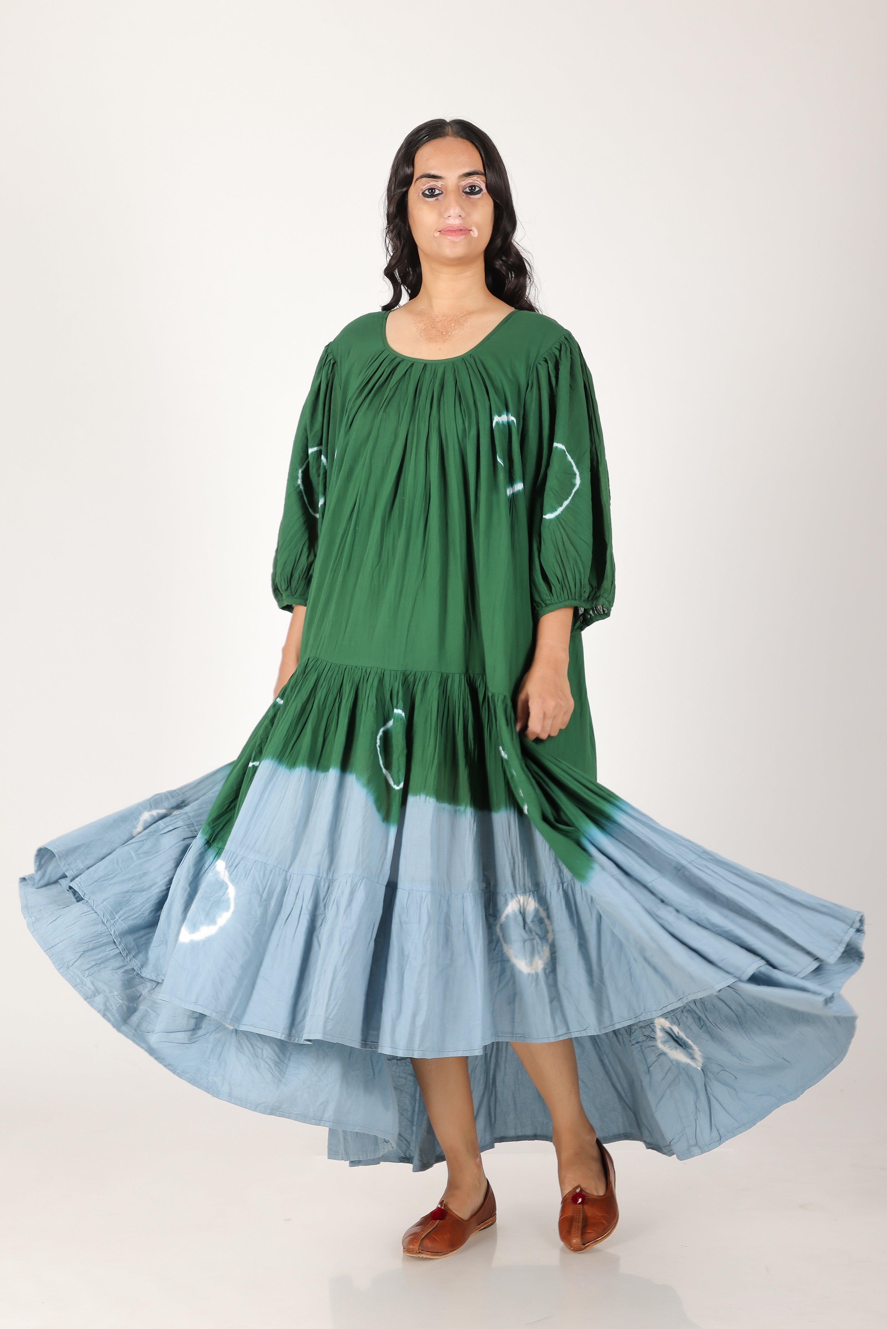 kaai green high low flared tie dye dress