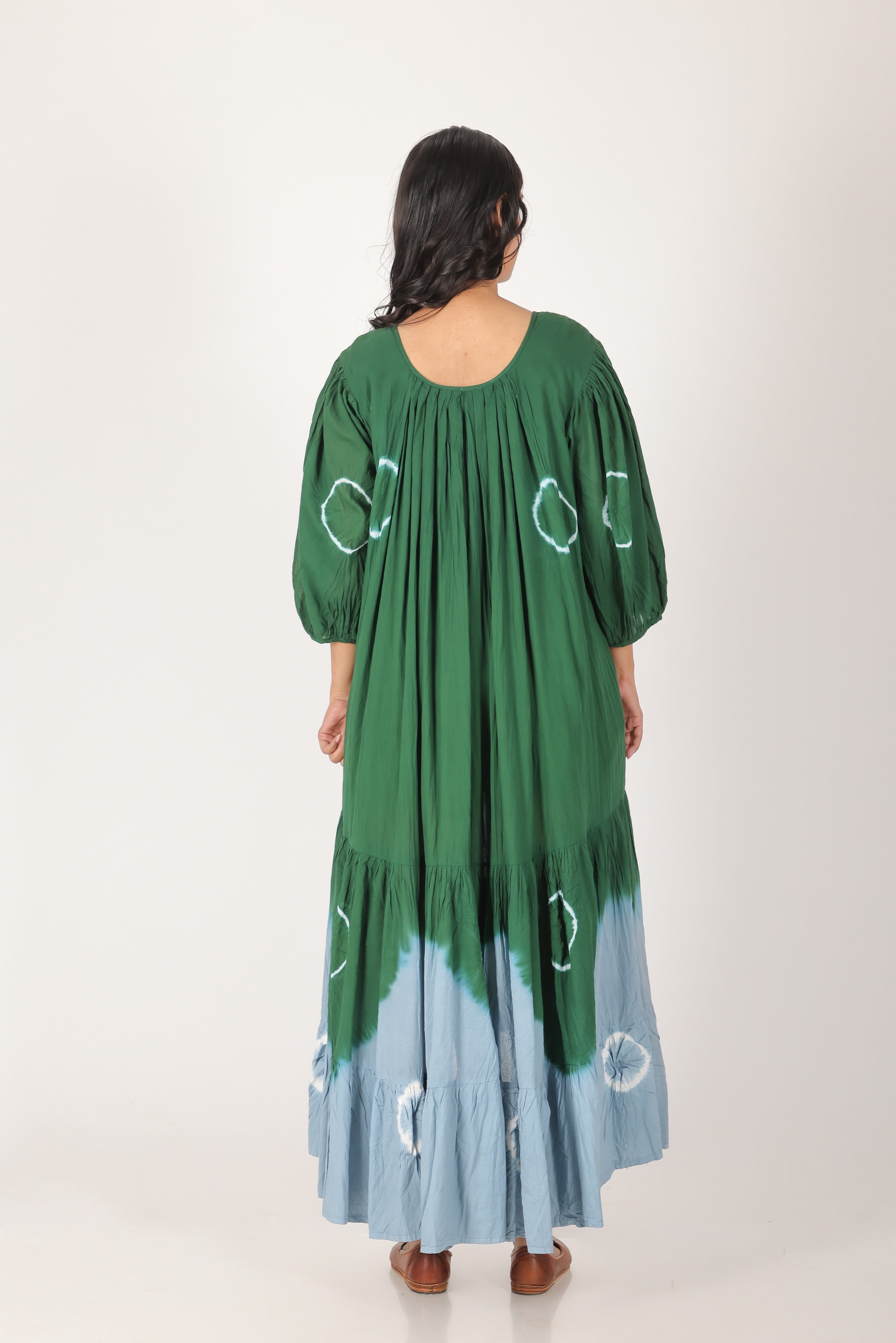 kaai green high low flared tie dye dress