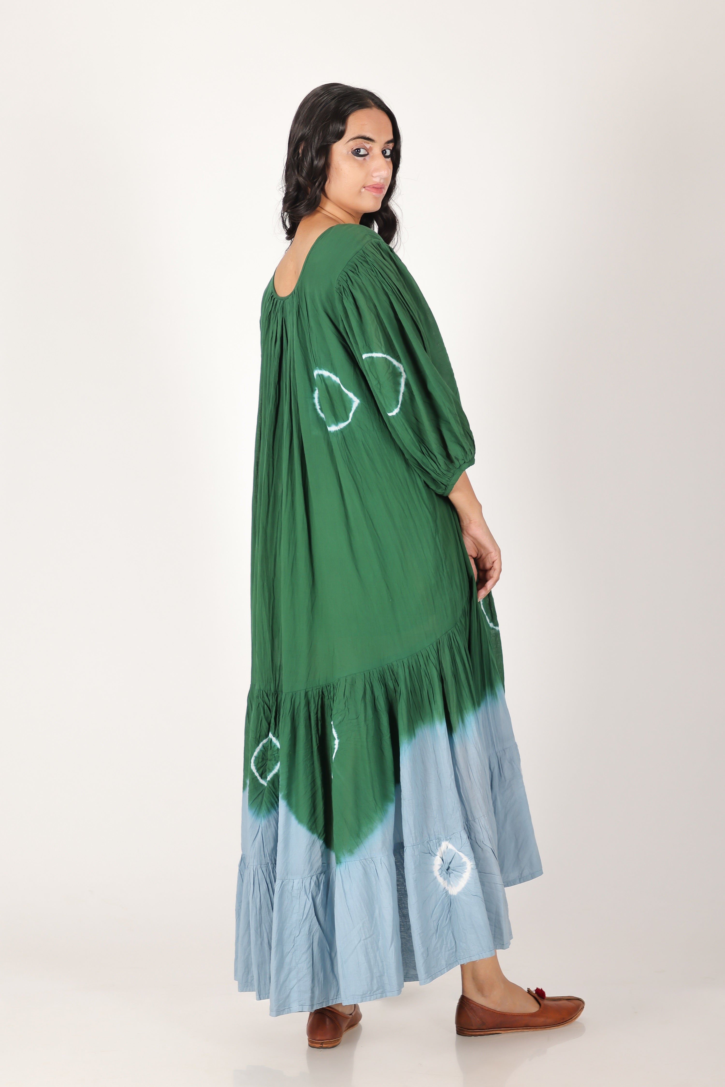 kaai green high low flared tie dye dress