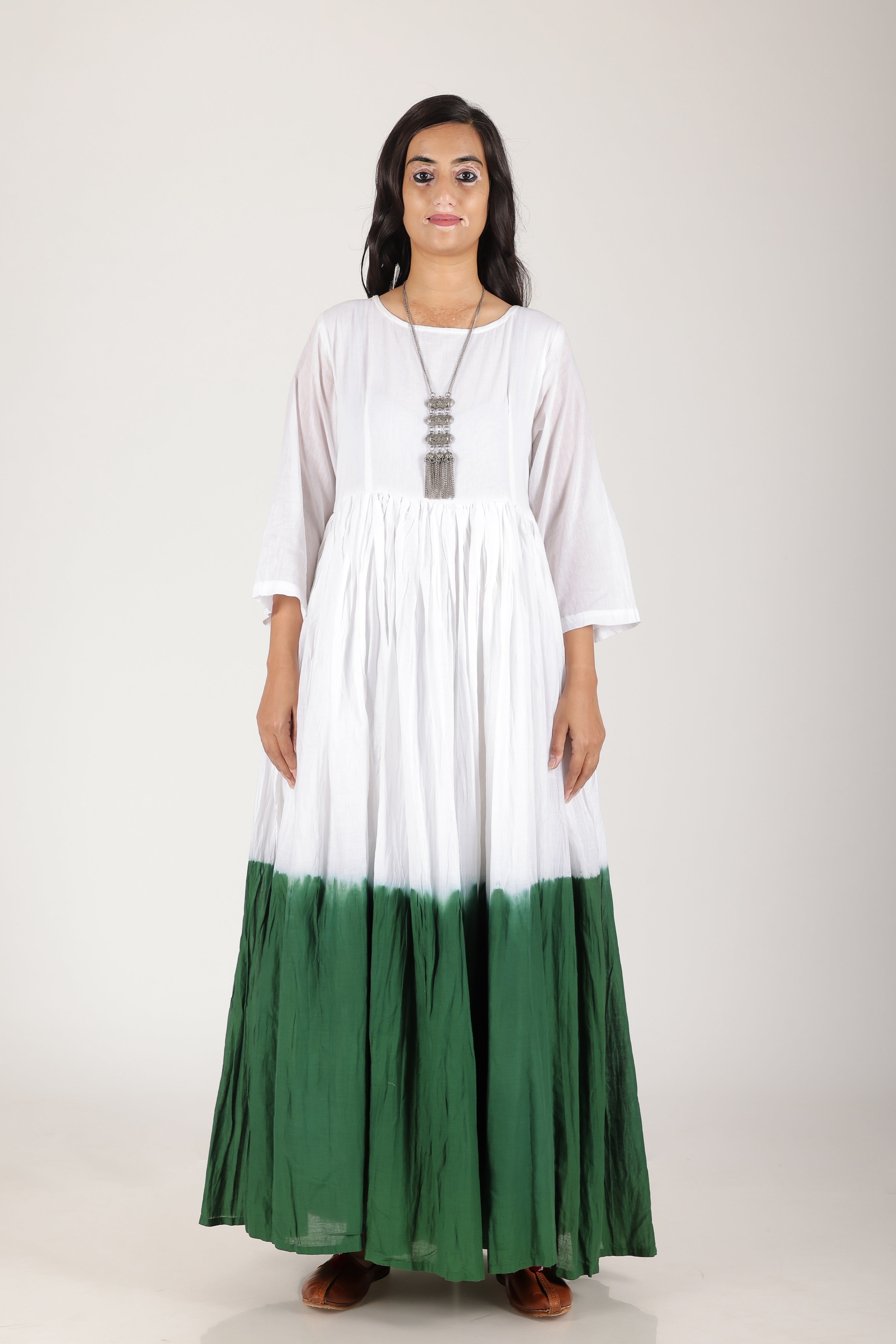 Forest green ombare cotton dress