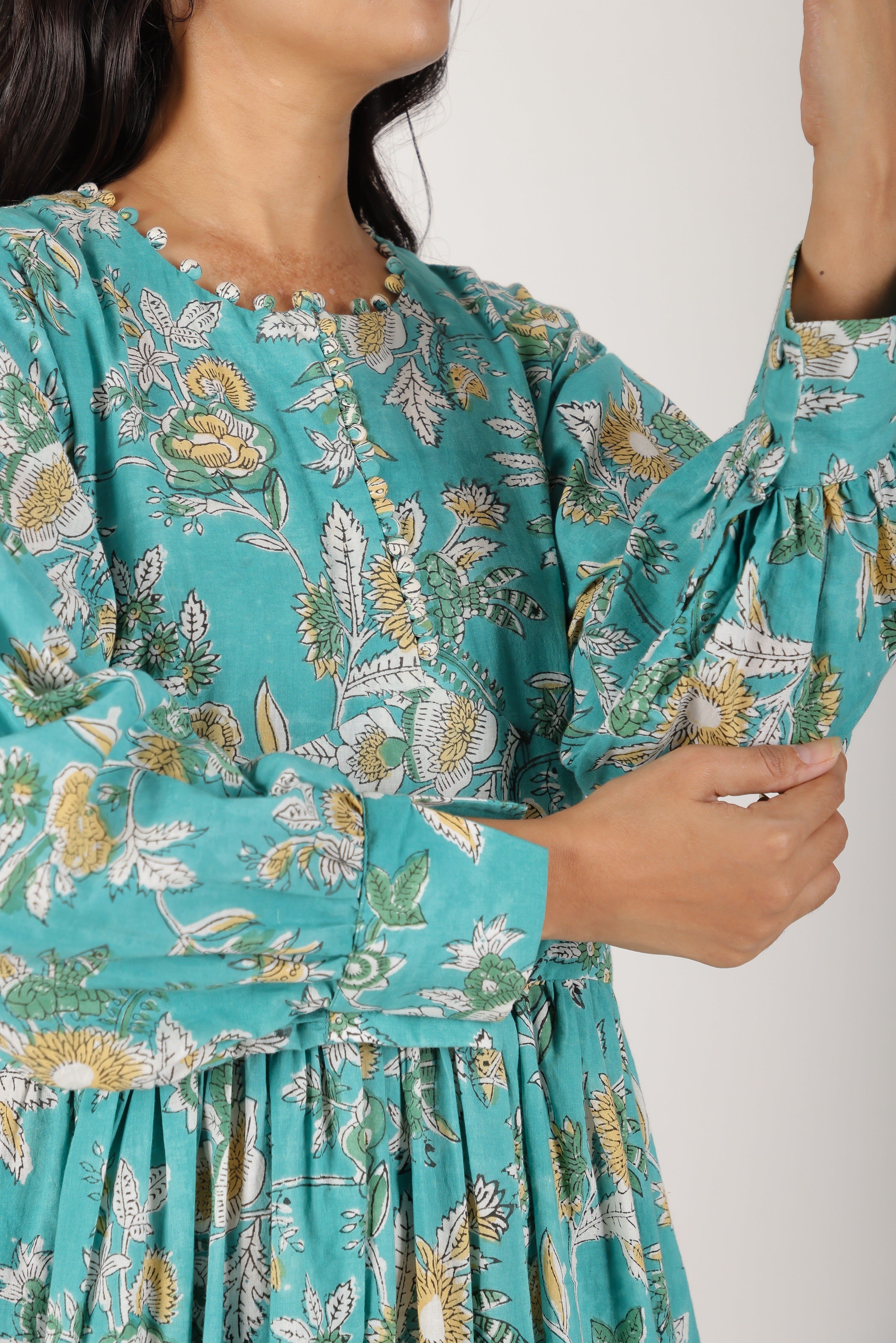 TEAL GREEN FLORA DRESS