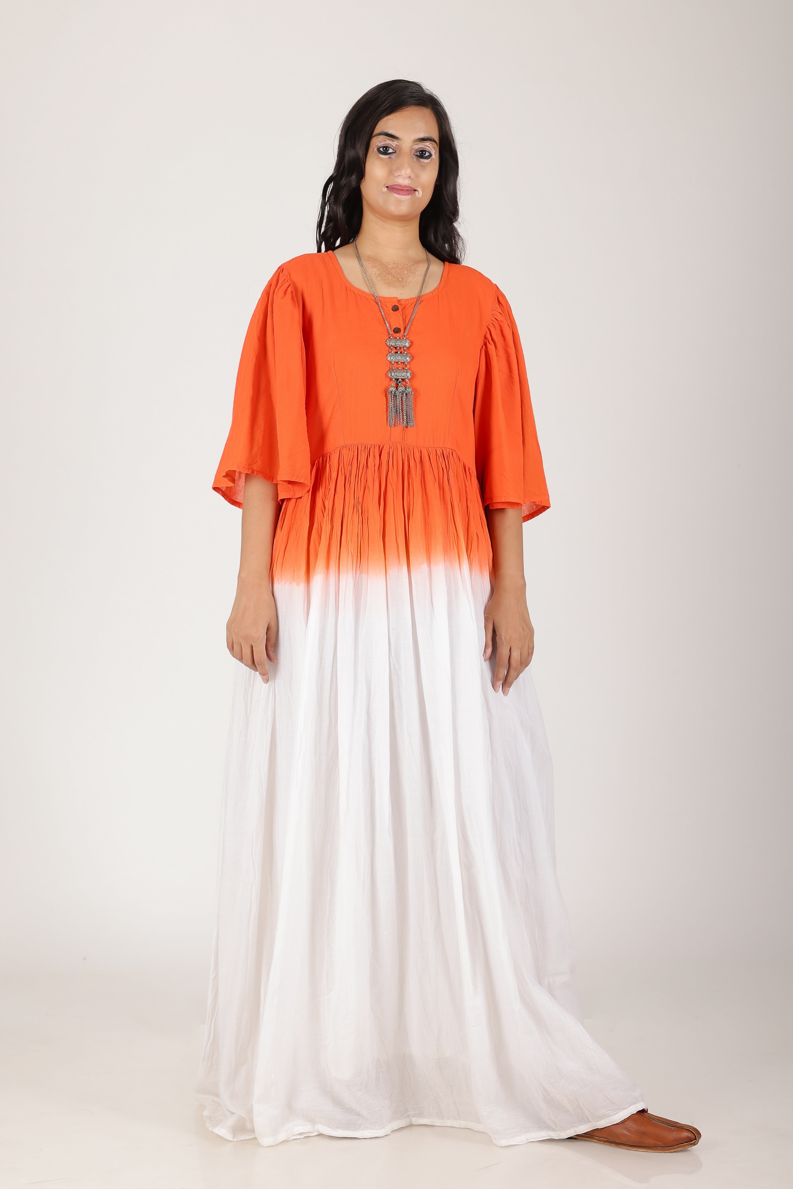 ORANGE WHITE OMBARE DRESS