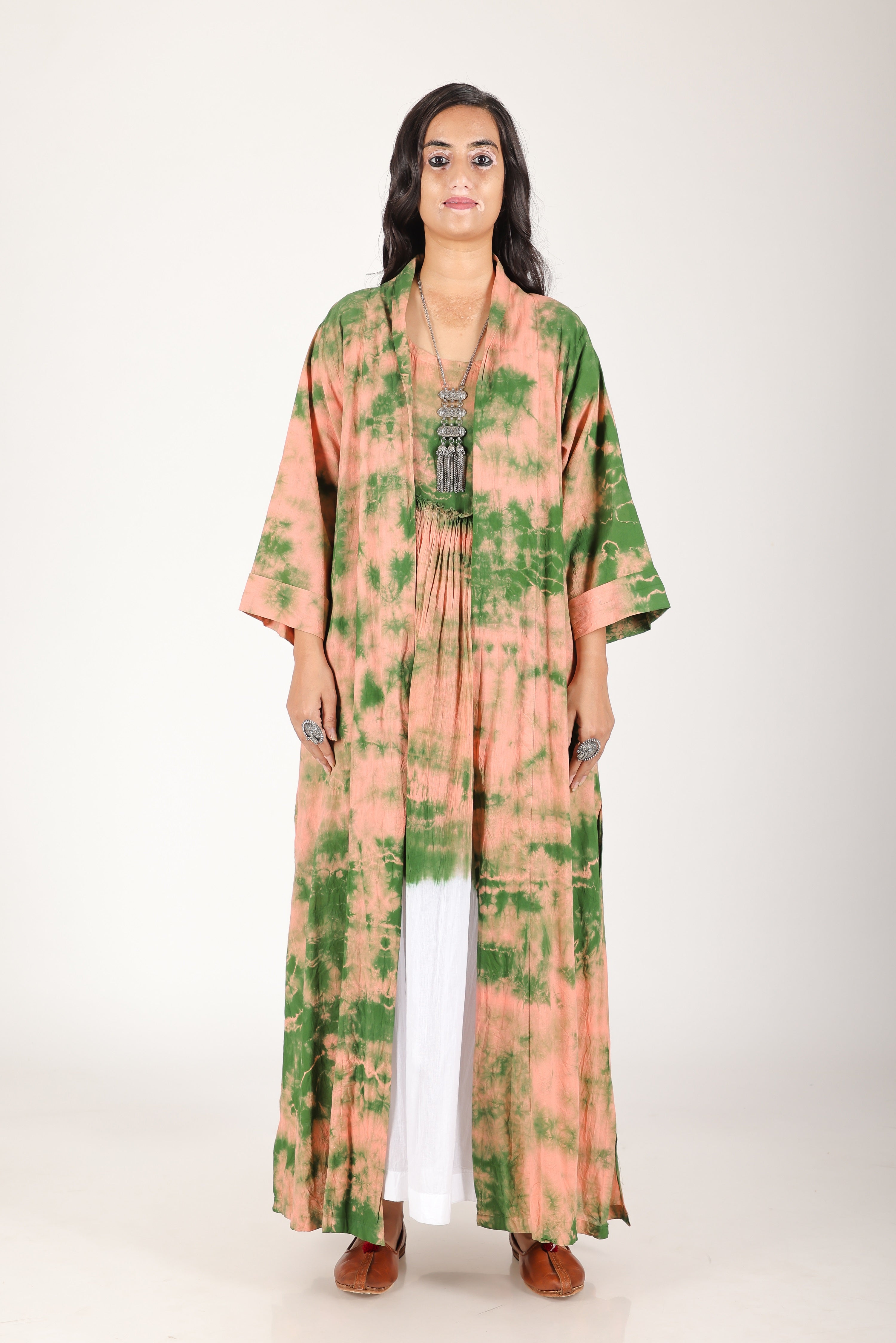 GREEN MARBLE KIMONO DRESS