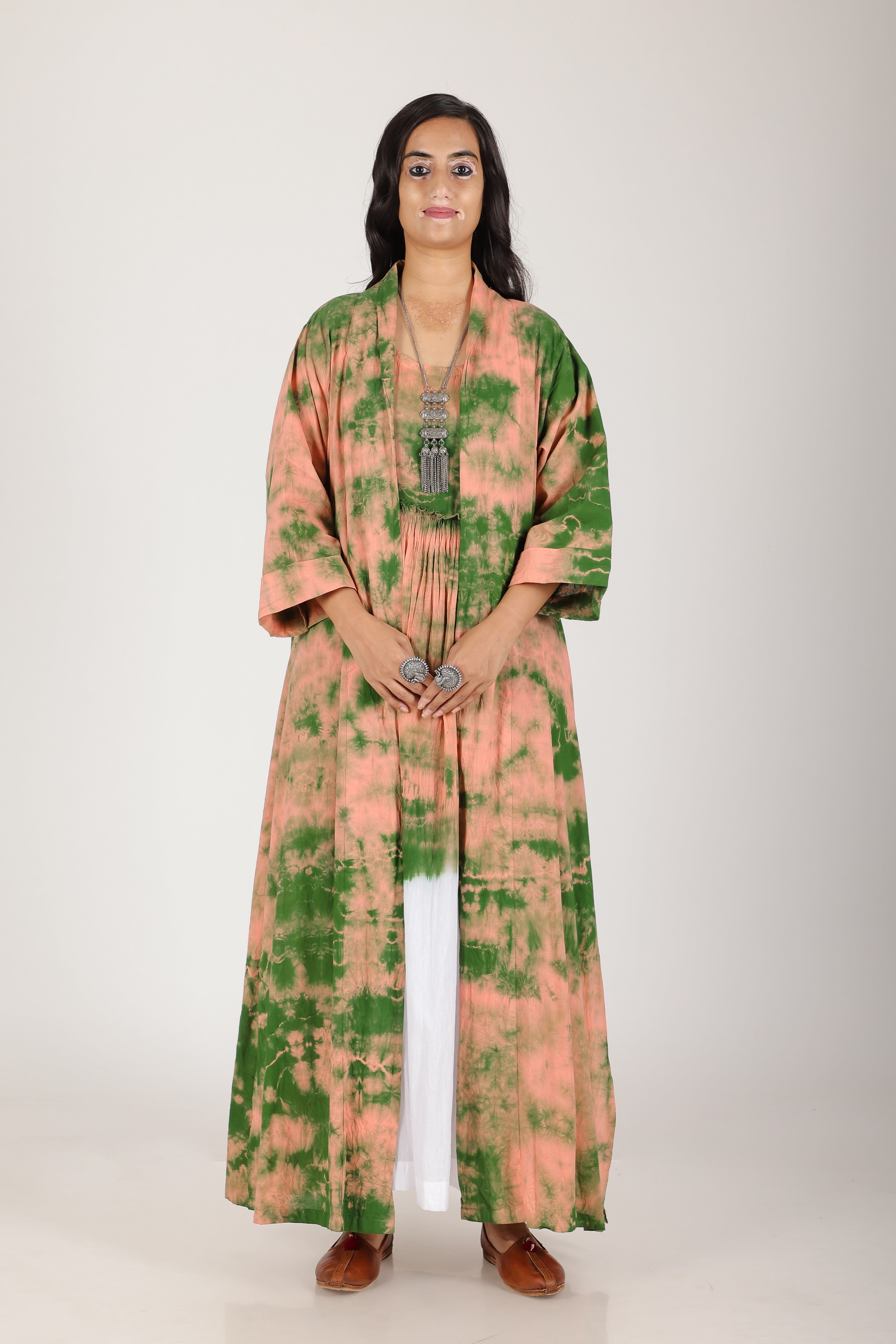 GREEN MARBLE KIMONO DRESS