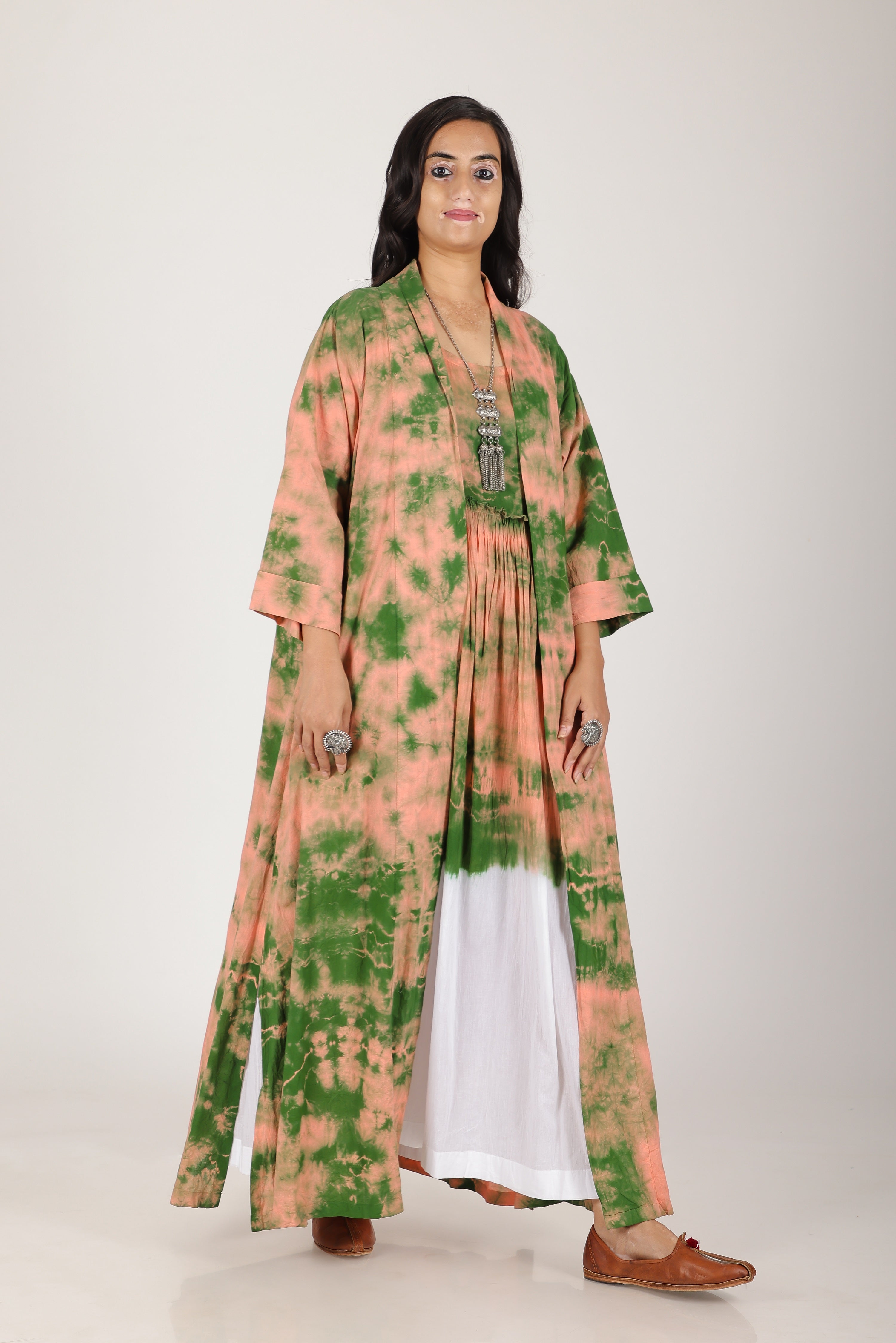 GREEN MARBLE KIMONO DRESS