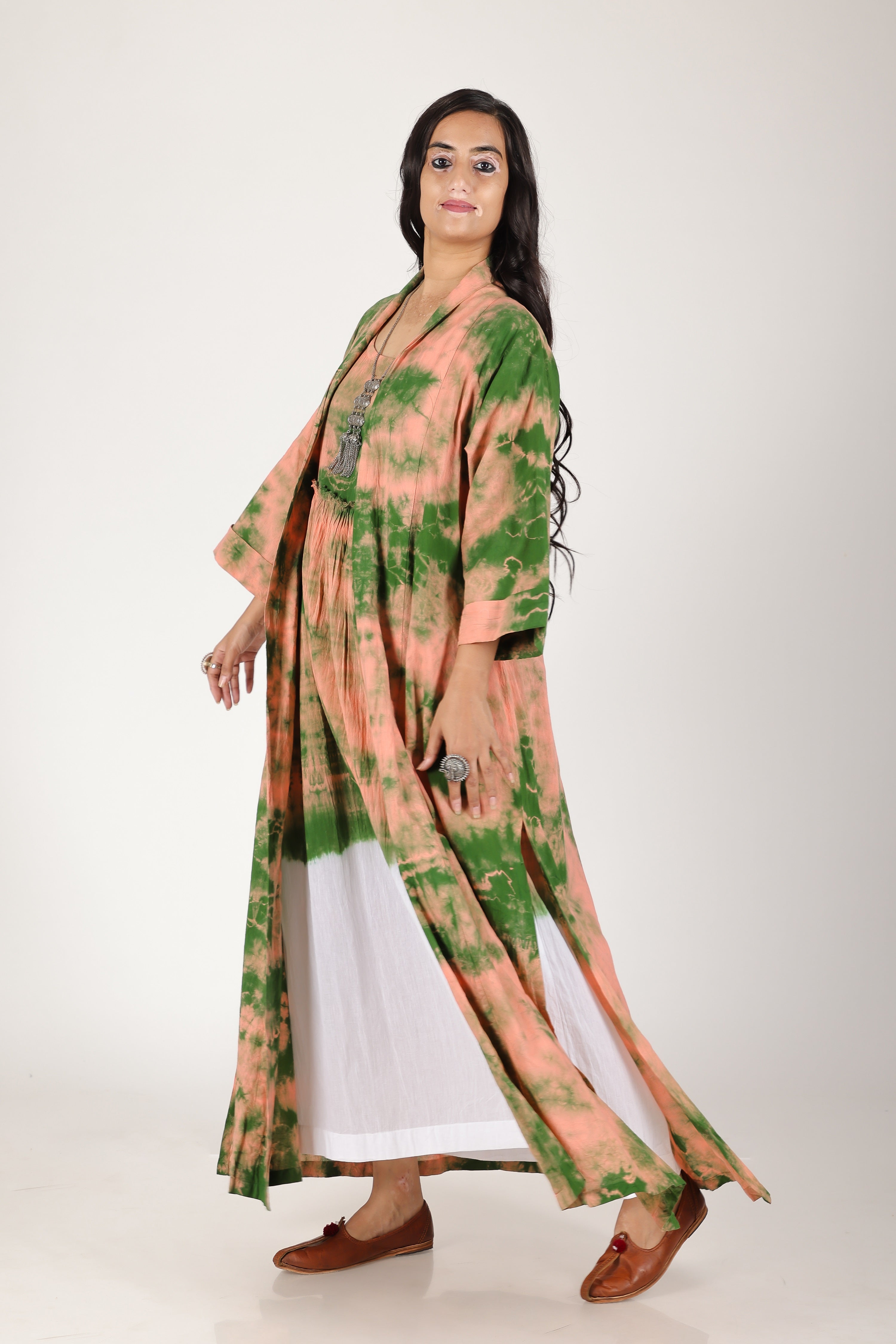 GREEN MARBLE KIMONO DRESS