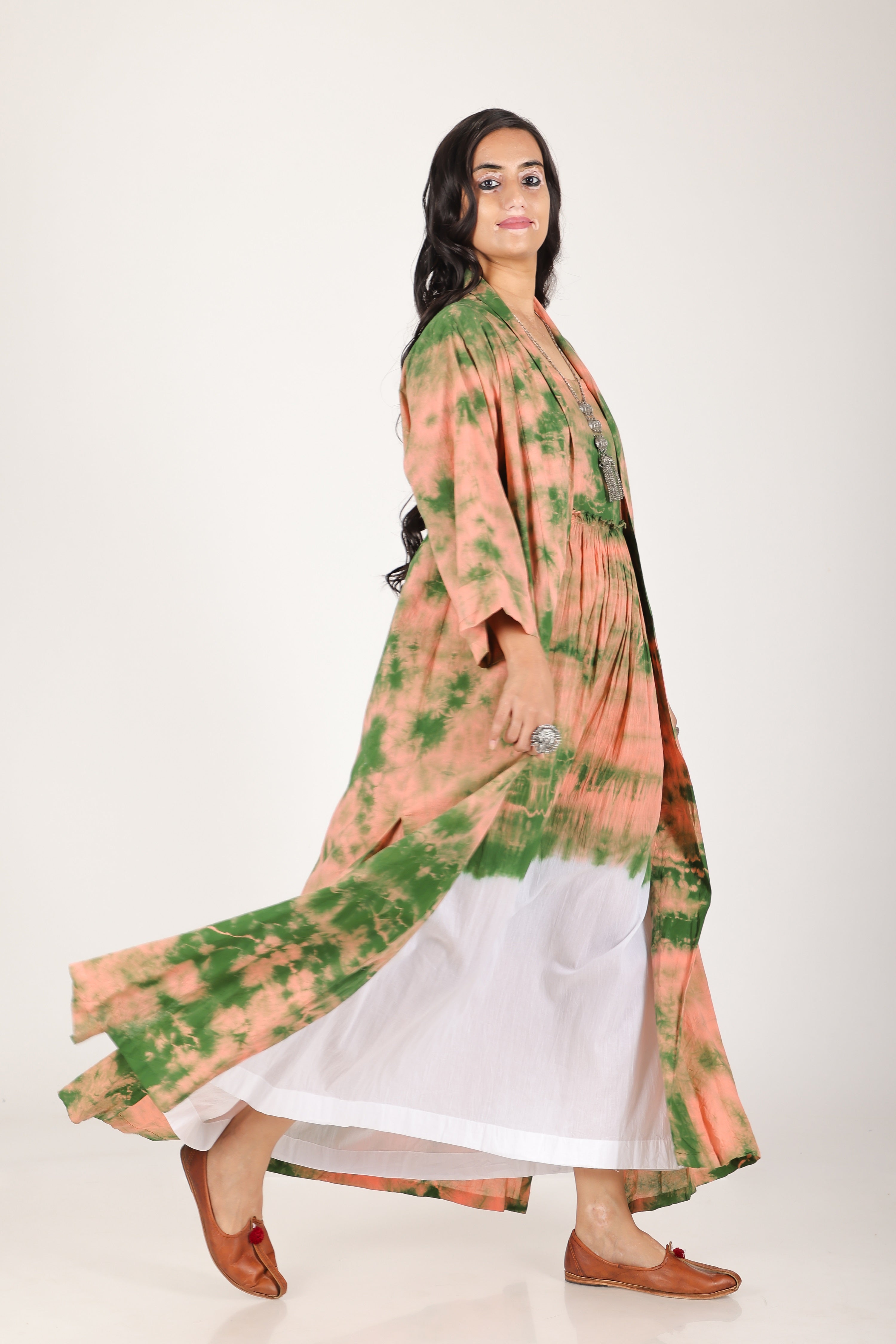 GREEN MARBLE KIMONO DRESS