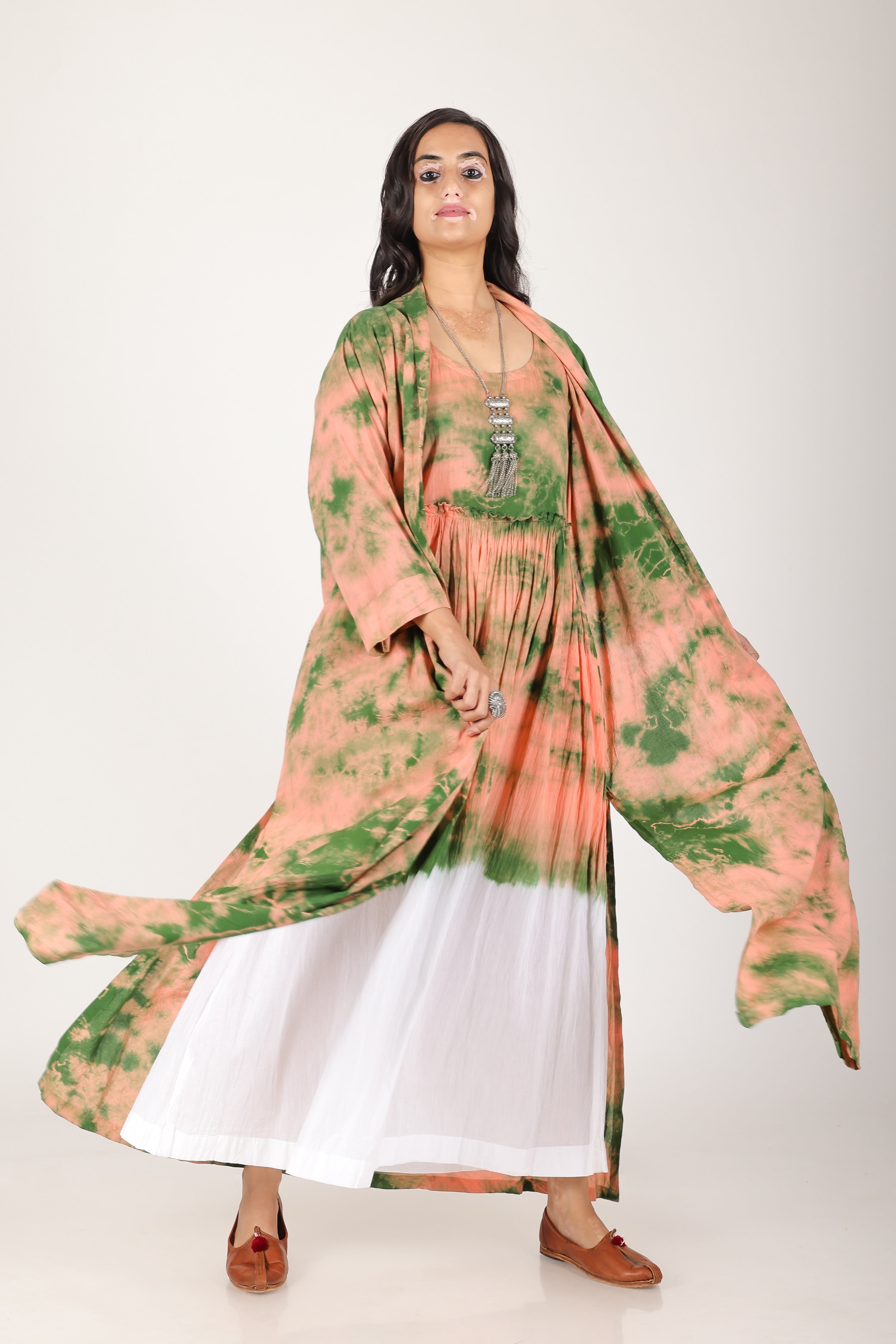 GREEN MARBLE KIMONO DRESS