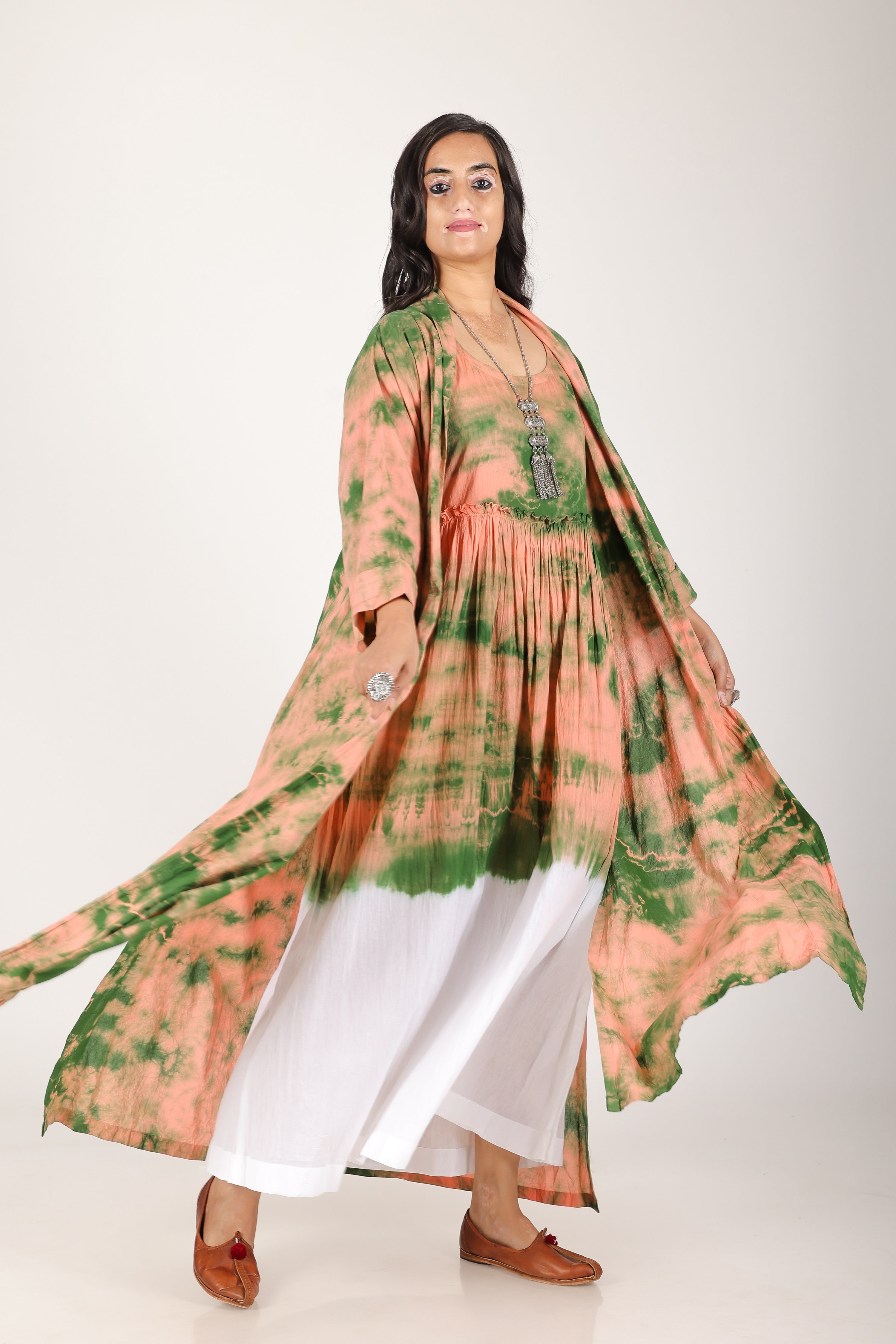 GREEN MARBLE KIMONO DRESS