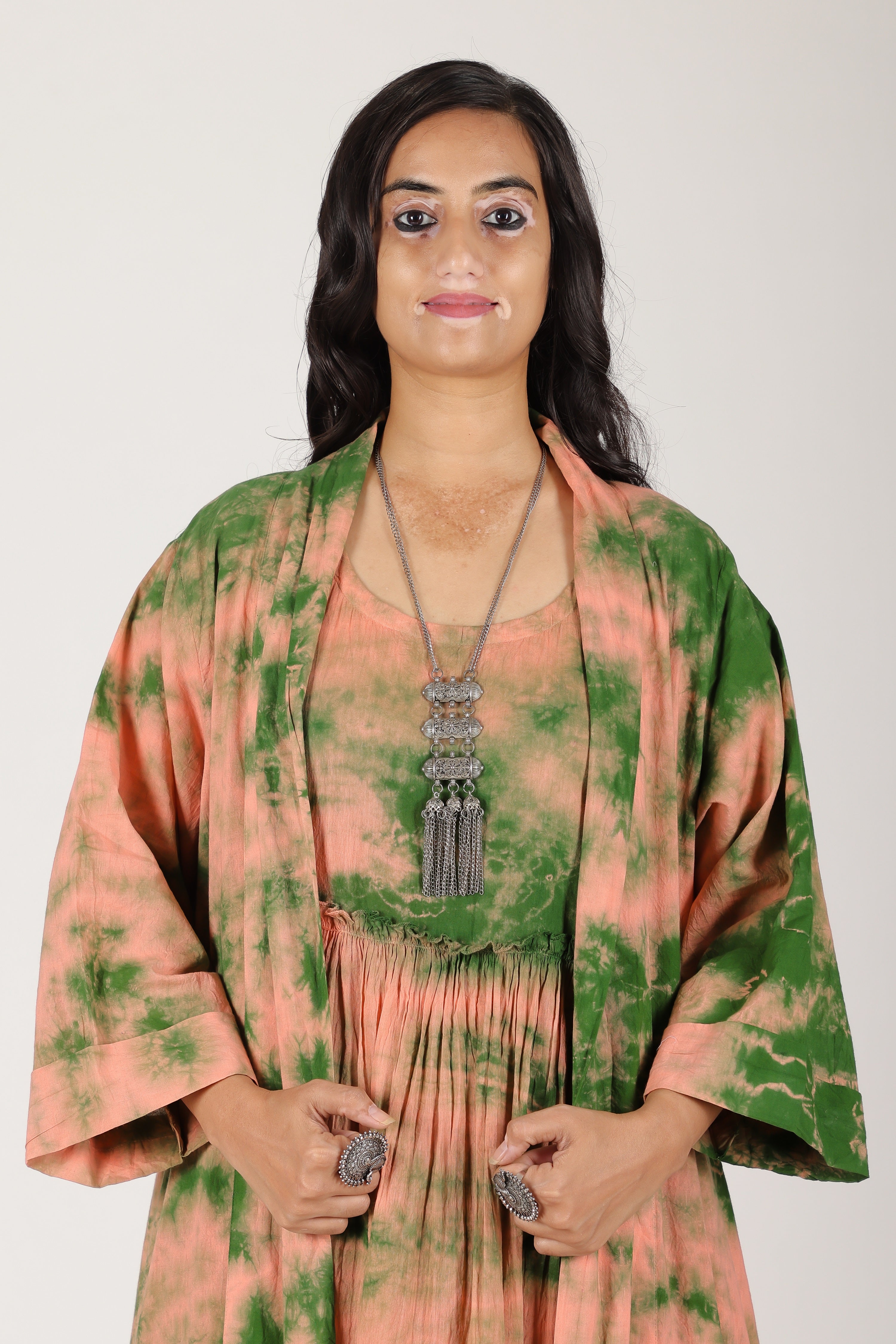 GREEN MARBLE KIMONO DRESS