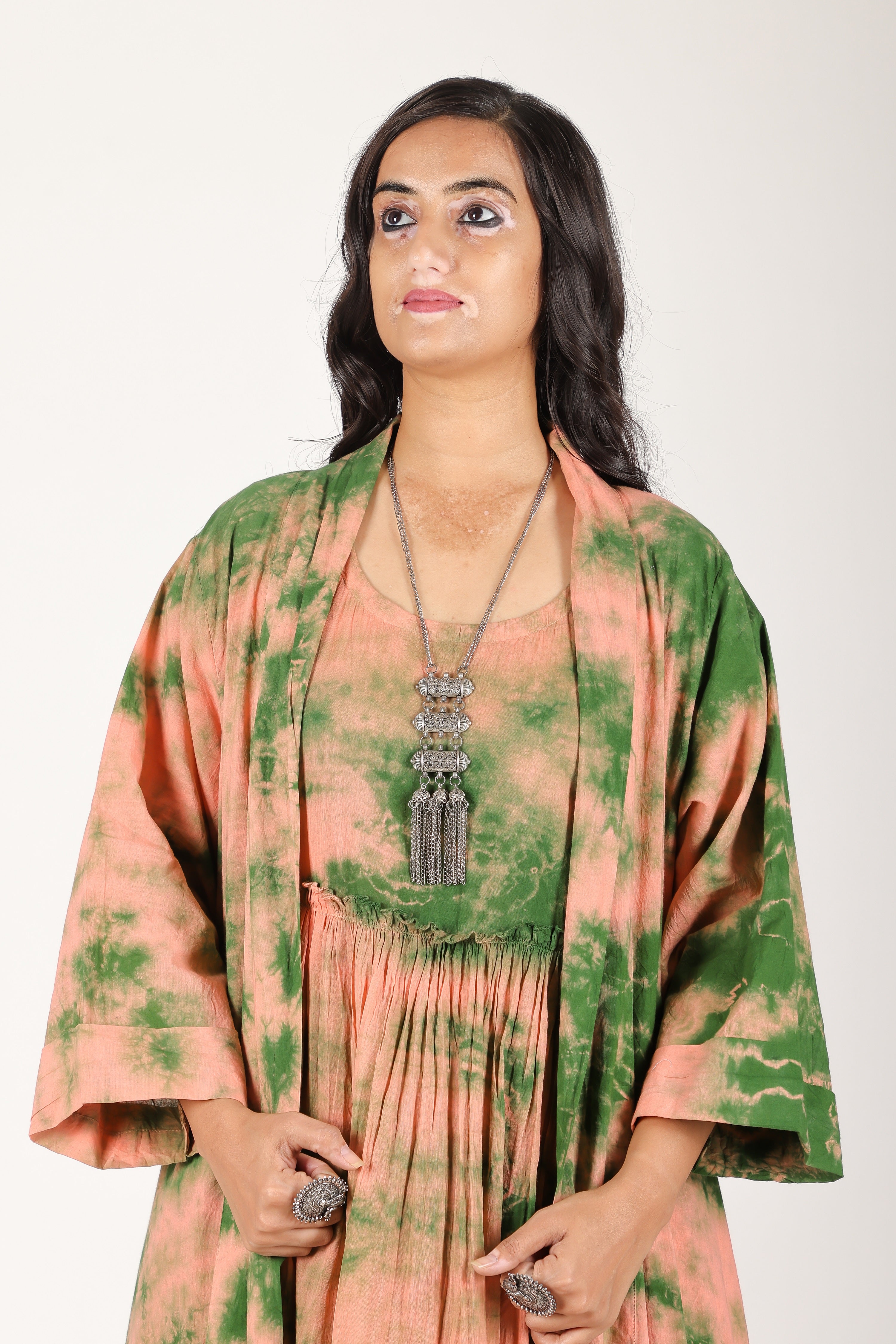 GREEN MARBLE KIMONO DRESS