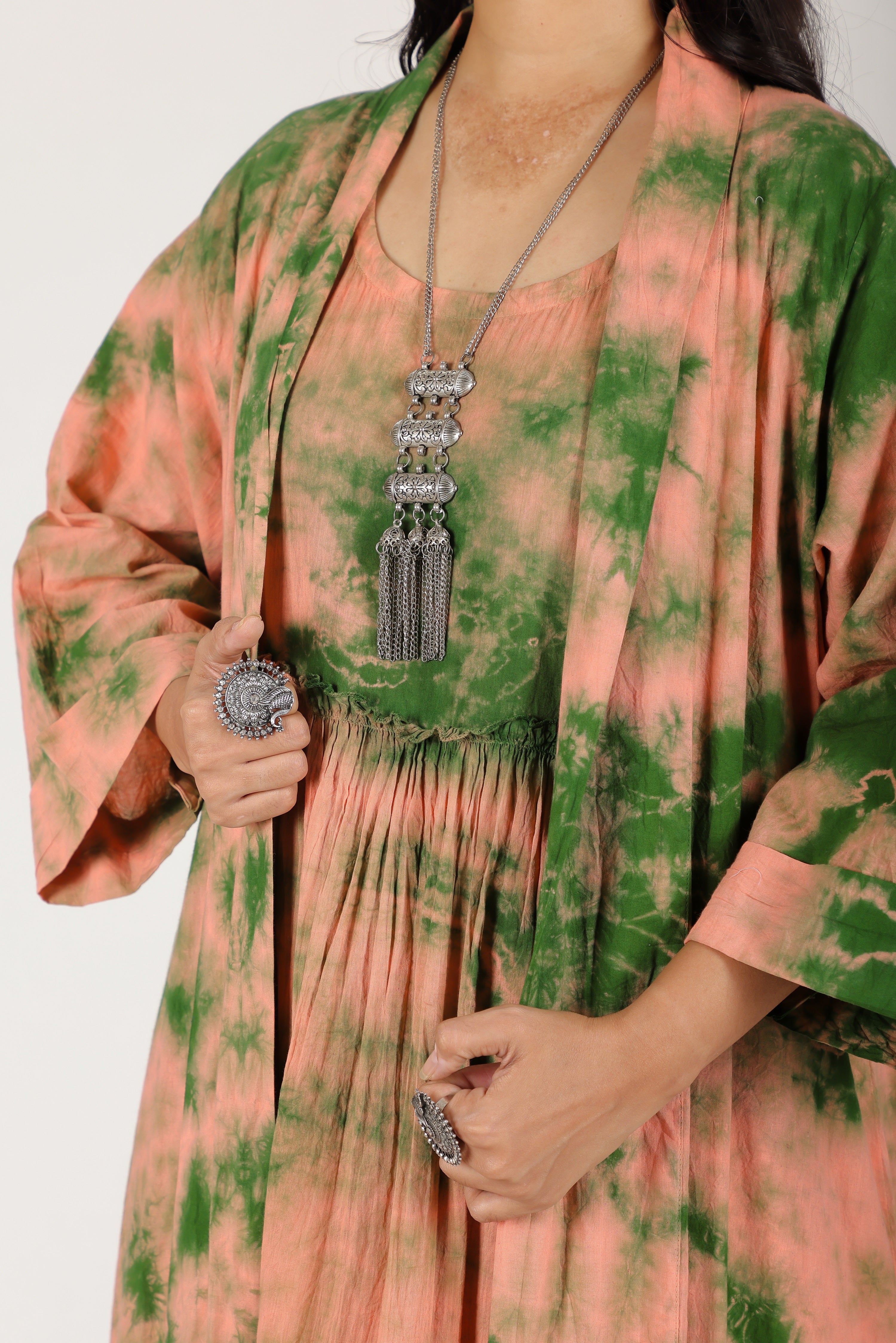 GREEN MARBLE KIMONO DRESS