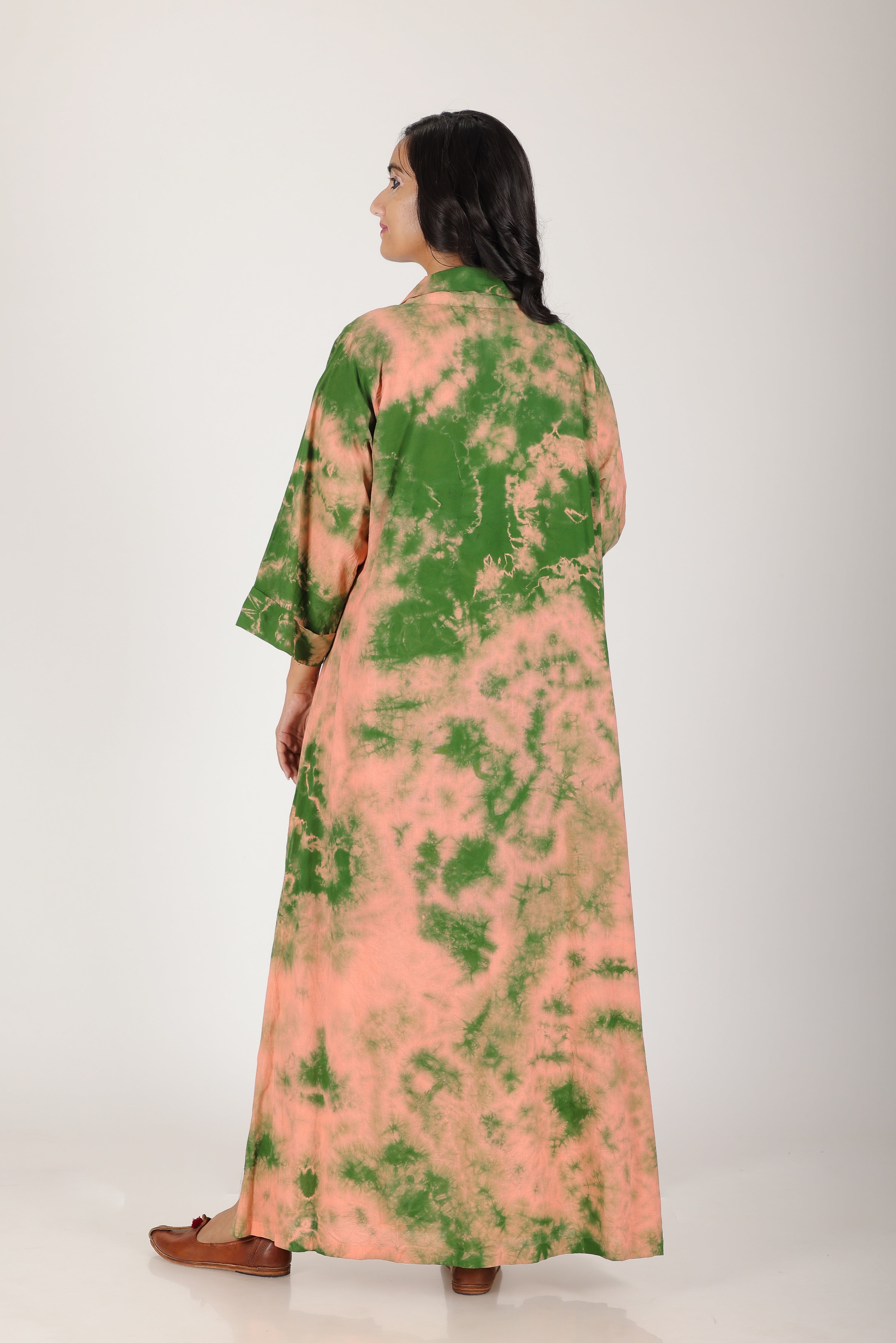 GREEN MARBLE KIMONO DRESS