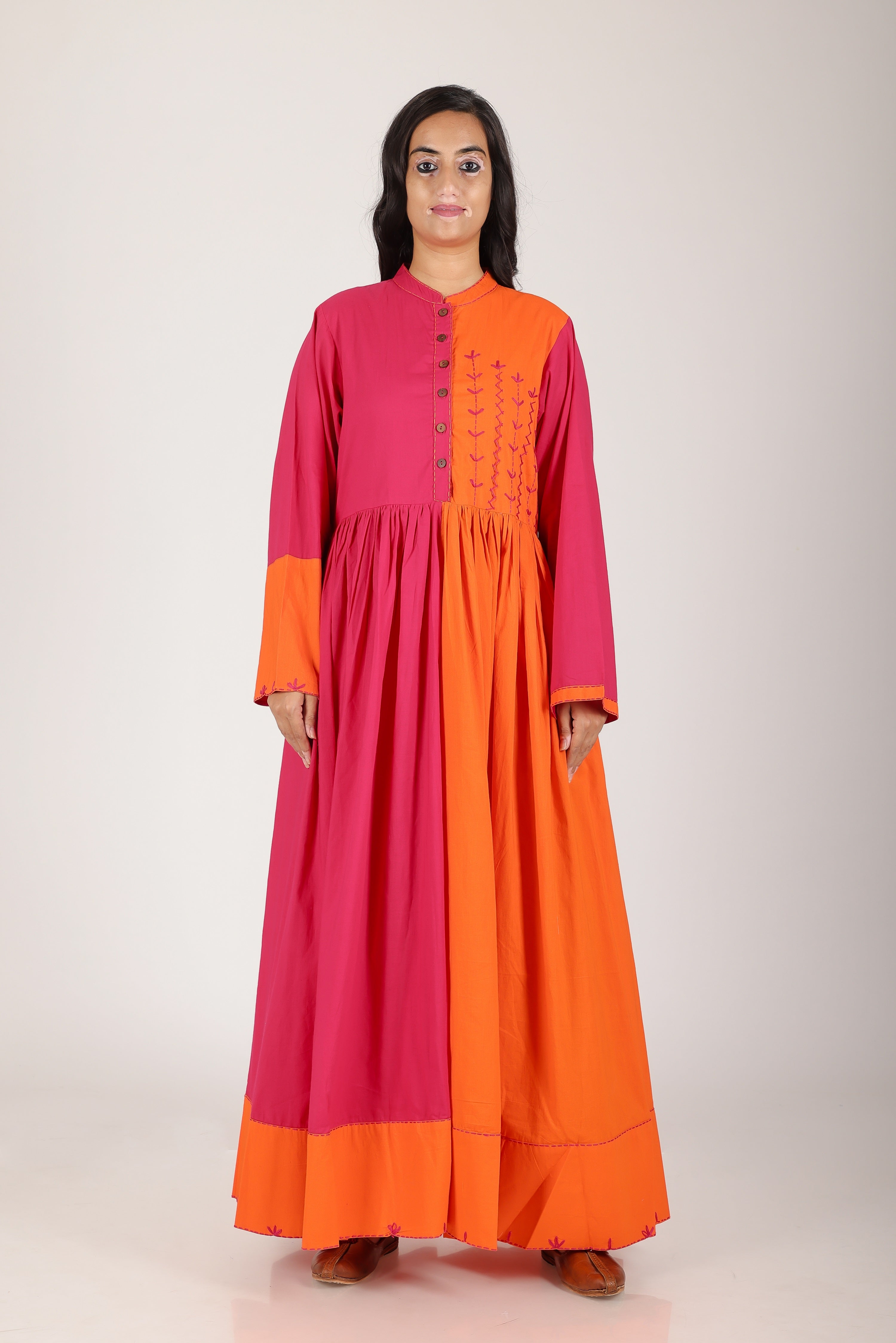 POPY PINK ORANGE LONG DRESS