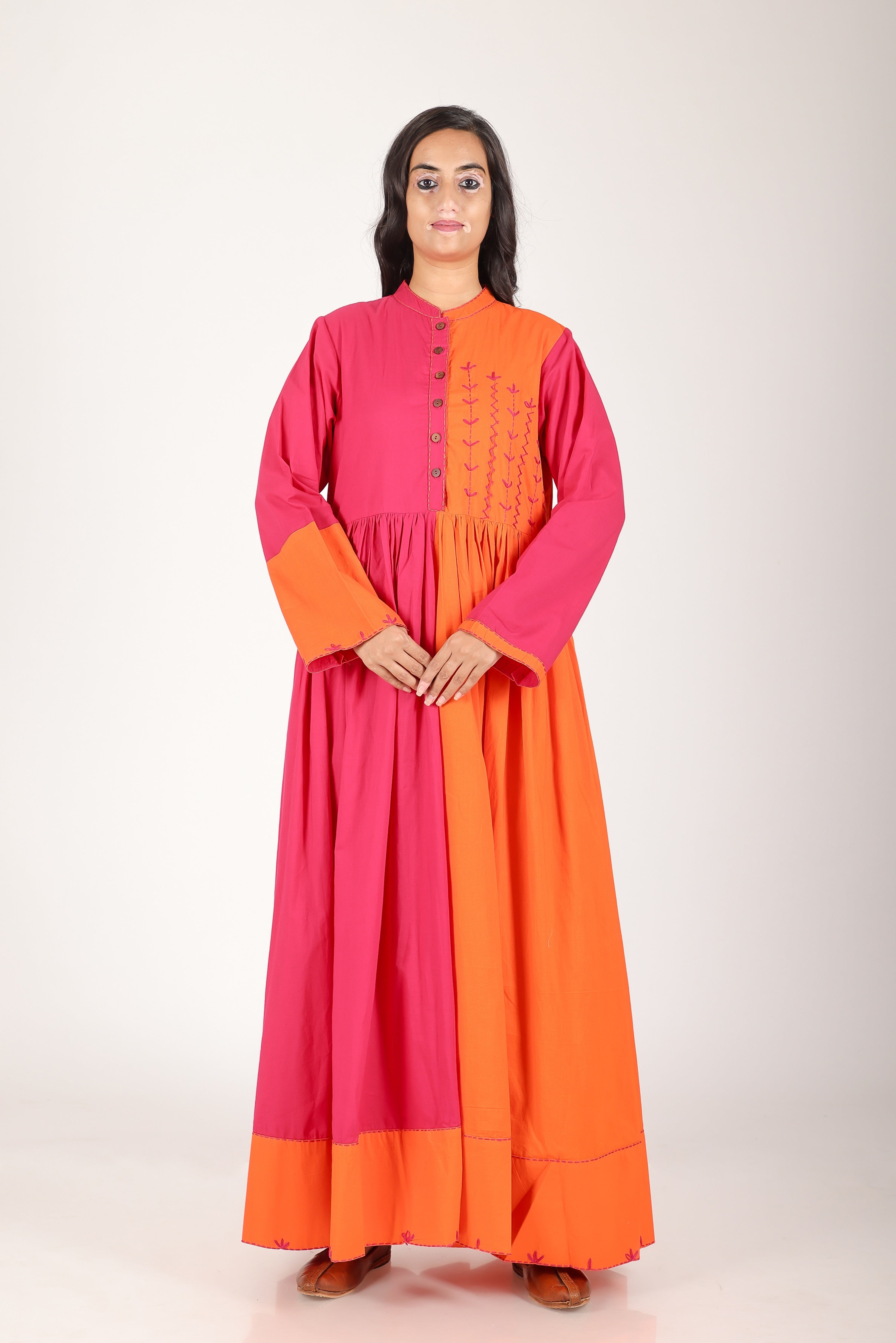 POPY PINK ORANGE LONG DRESS