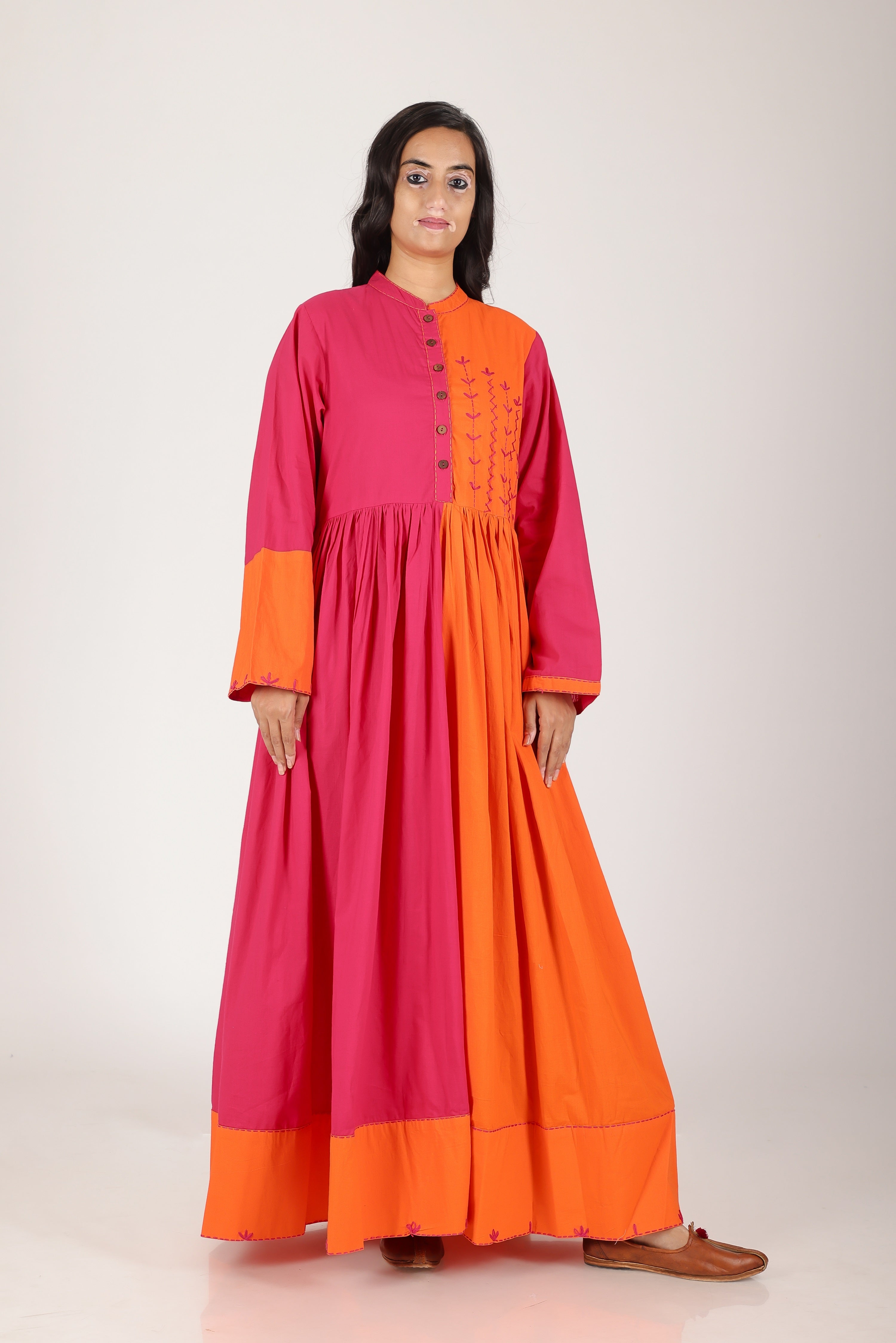 POPY PINK ORANGE LONG DRESS