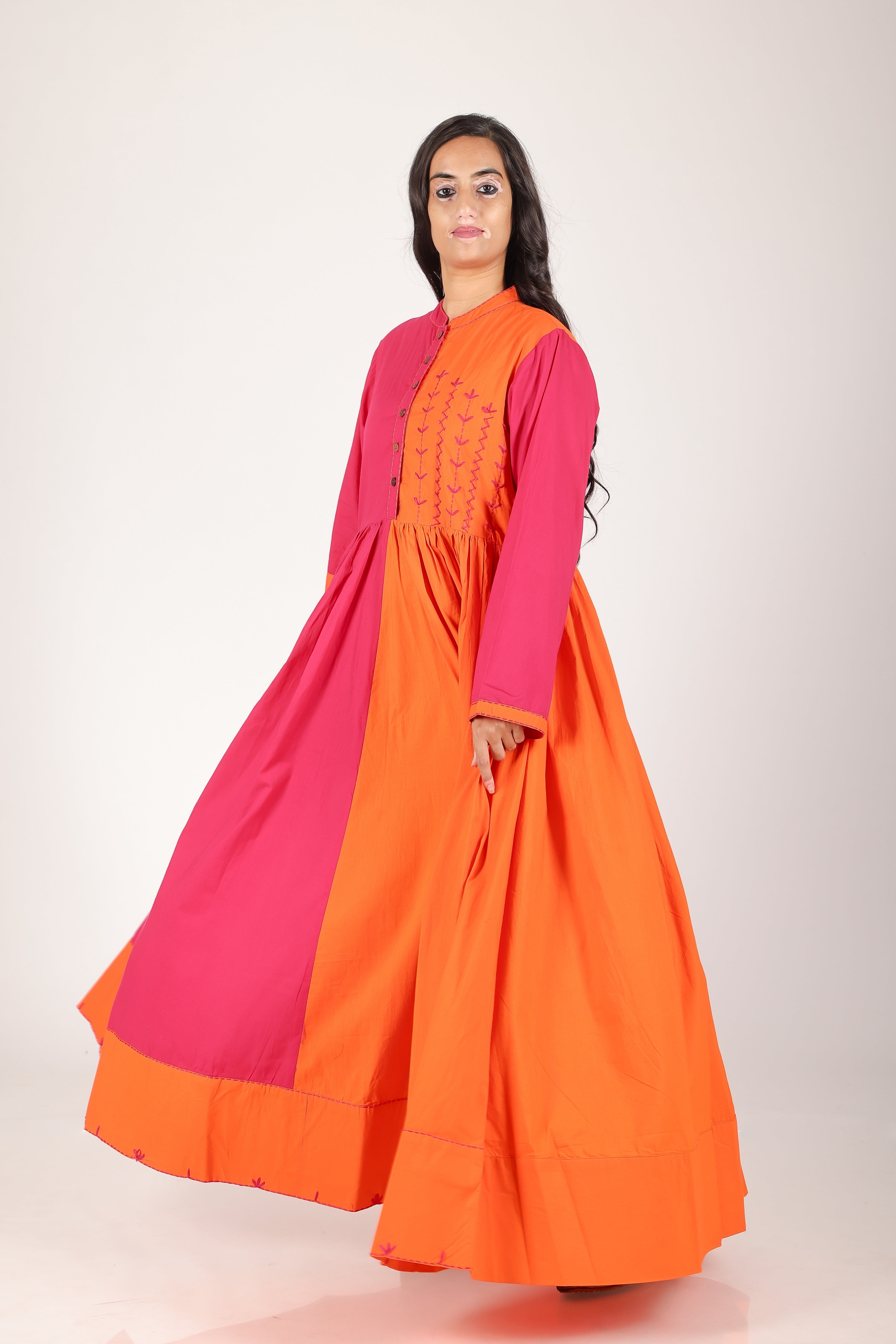 POPY PINK ORANGE LONG DRESS