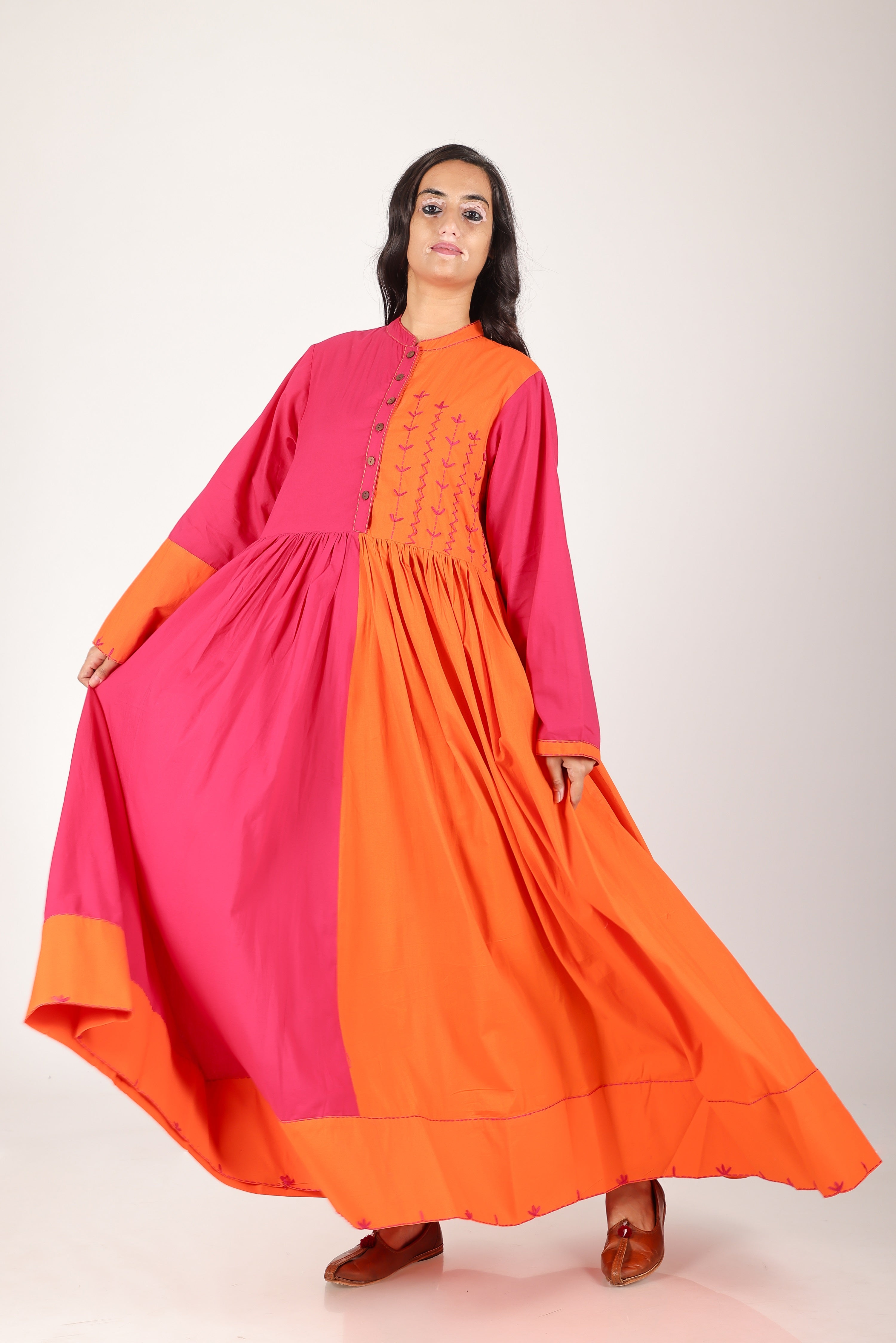 POPY PINK ORANGE LONG DRESS