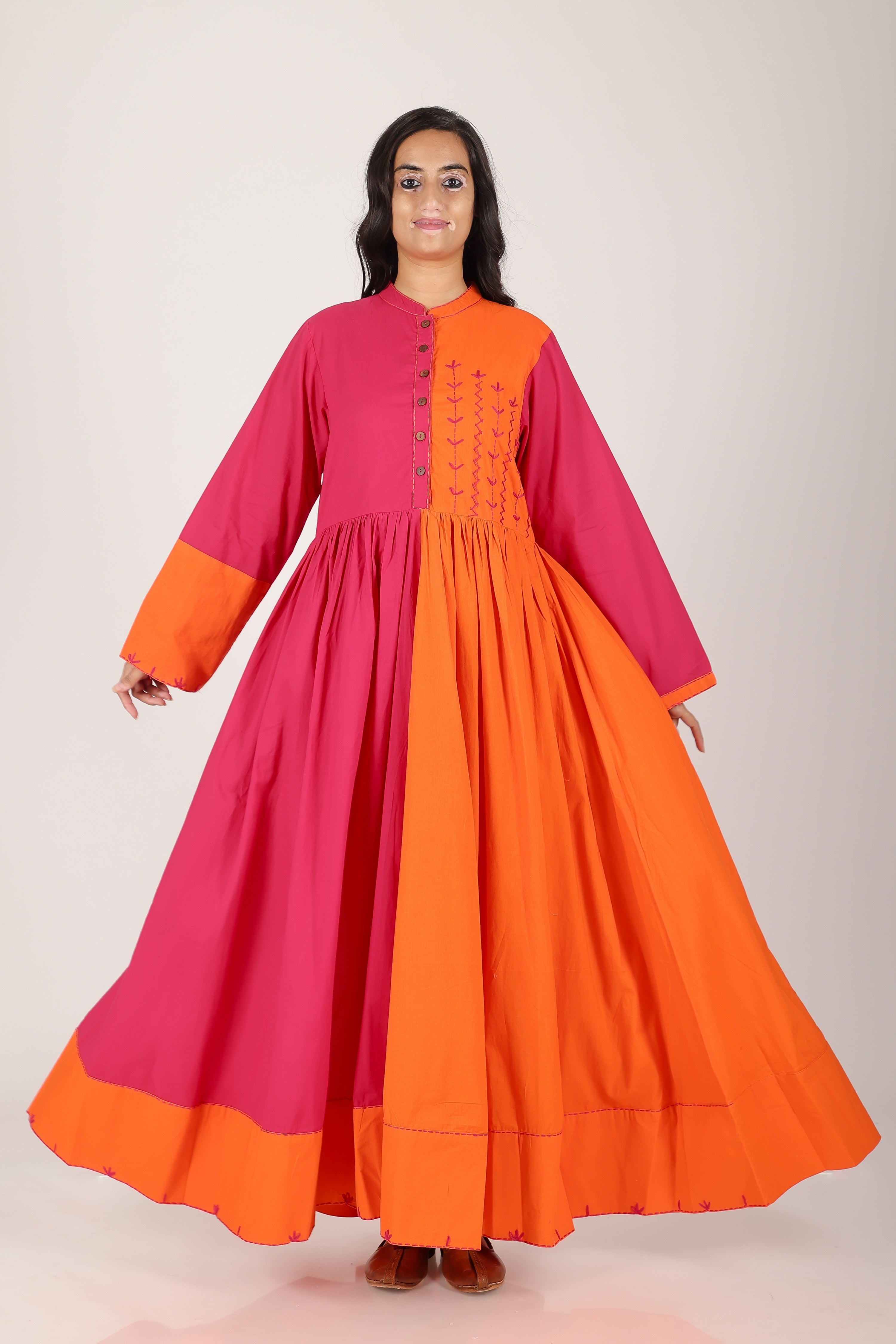 POPY PINK ORANGE LONG DRESS