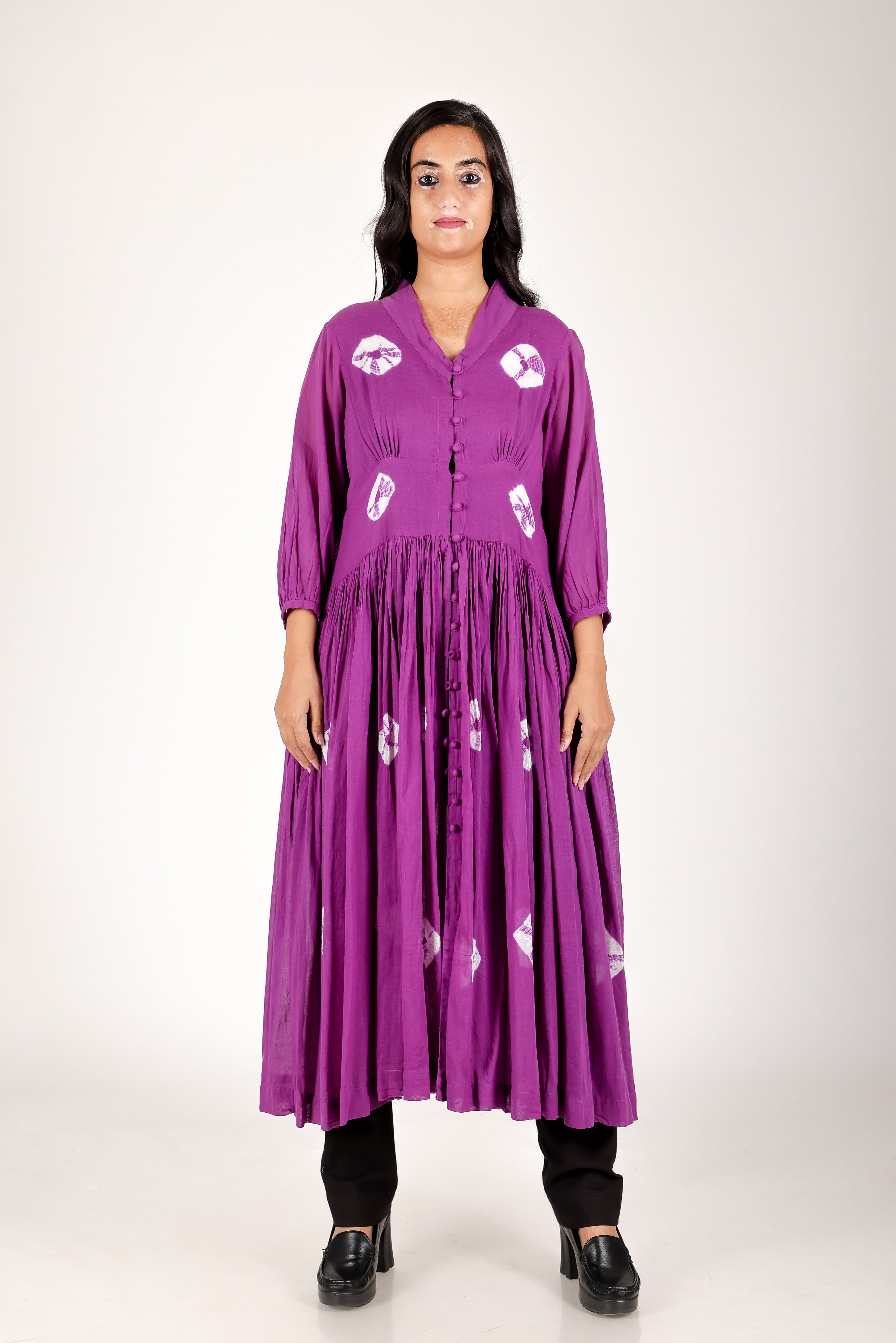 PURPAL SHIBORI BUTTON DRESS